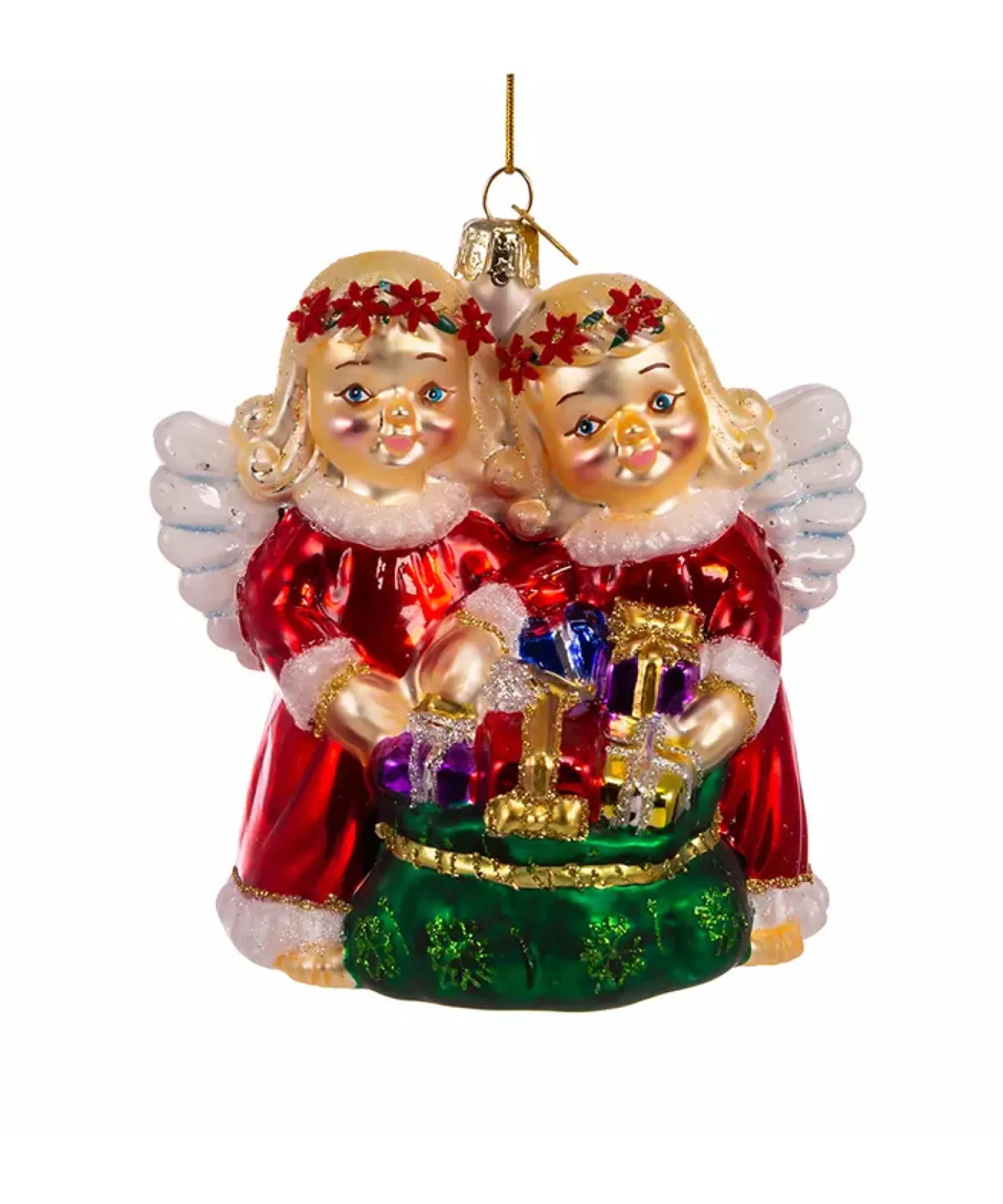 Kurt Adler 4" Noble Gems Angels With Gifts Glass Christmas Ornaments NBX0089