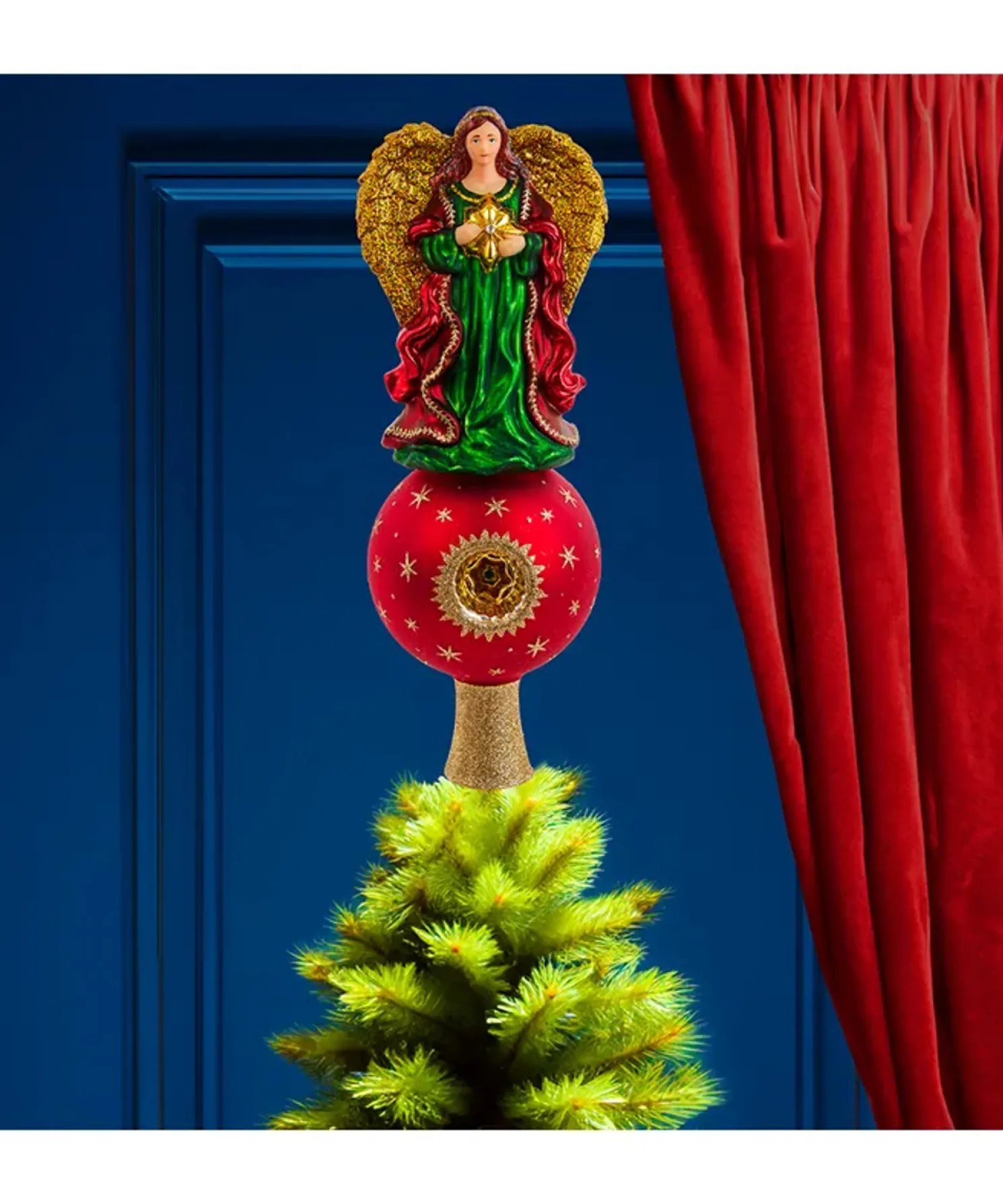 Kurt Adler 8.75" Noble Gems Finial Angel With Reflector Glass Christmas Tree Topper NBX0114