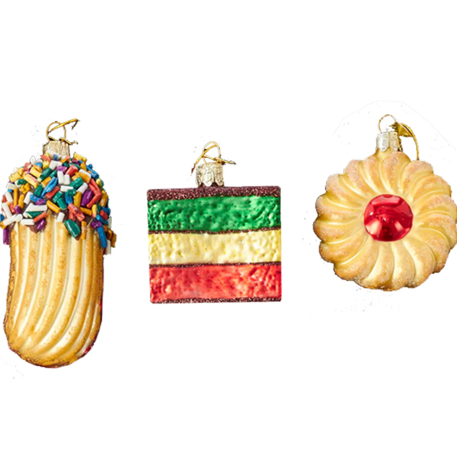 Kurt Adler 2.5" Noble Gems Set of 3 Italian Cookies Glass Christmas Ornament NB1199