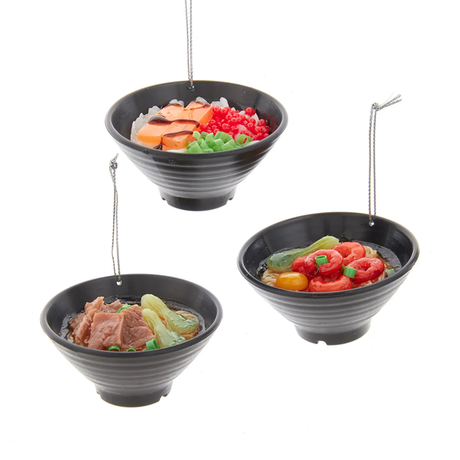 Kurt Adler 2.75" Set of 3 Asian Rice & Noodle Bowl Christmas Ornament D4237