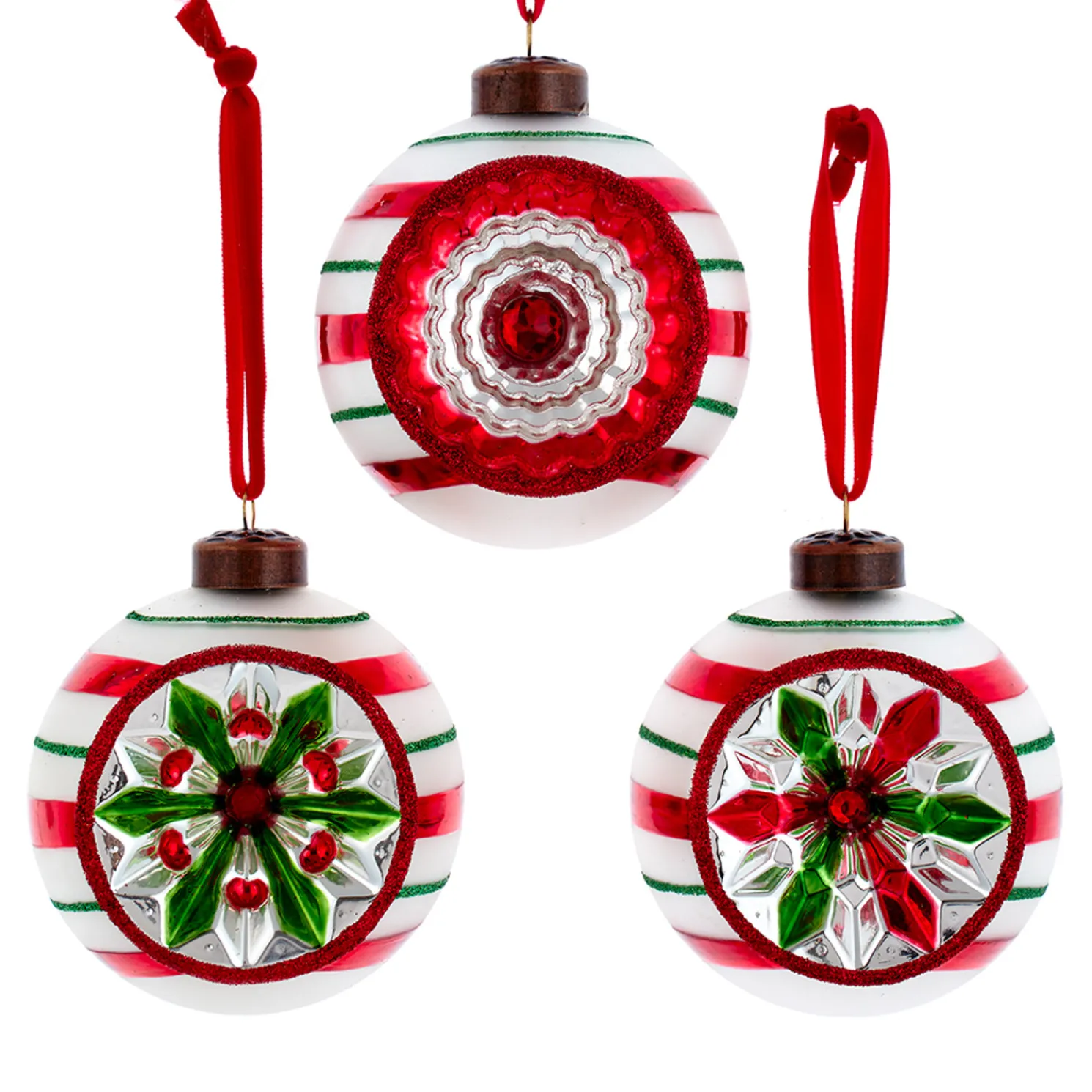 Kurt Adler 3" The Early Years Glass Reflector Vintage Inspired Christmas Ornament Set GG1500