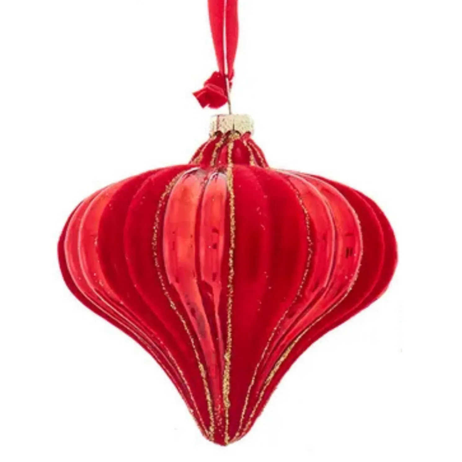 Kurt Adler Red Flocked and Gold Glitter Christmas Ornament D4744