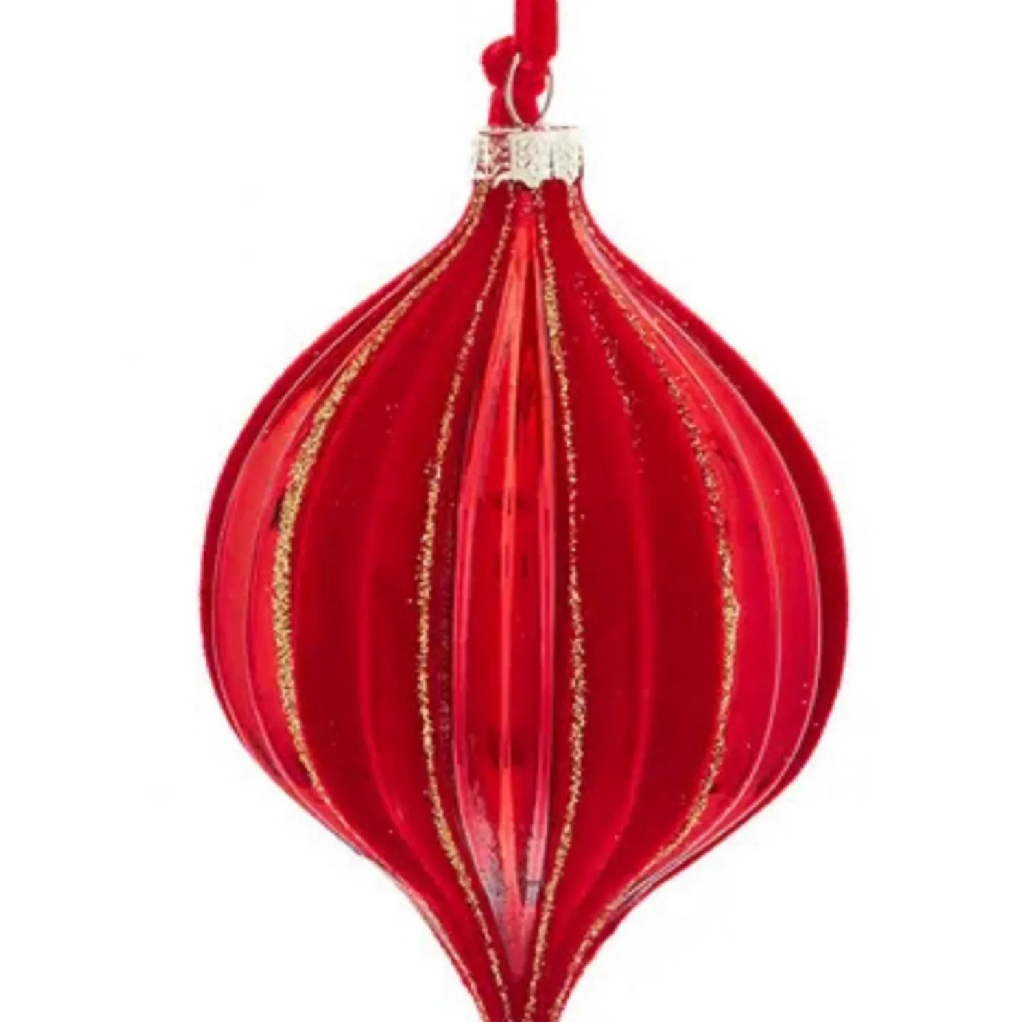 Kurt Adler Red Flocked and Gold Glitter Christmas Ornament D4744