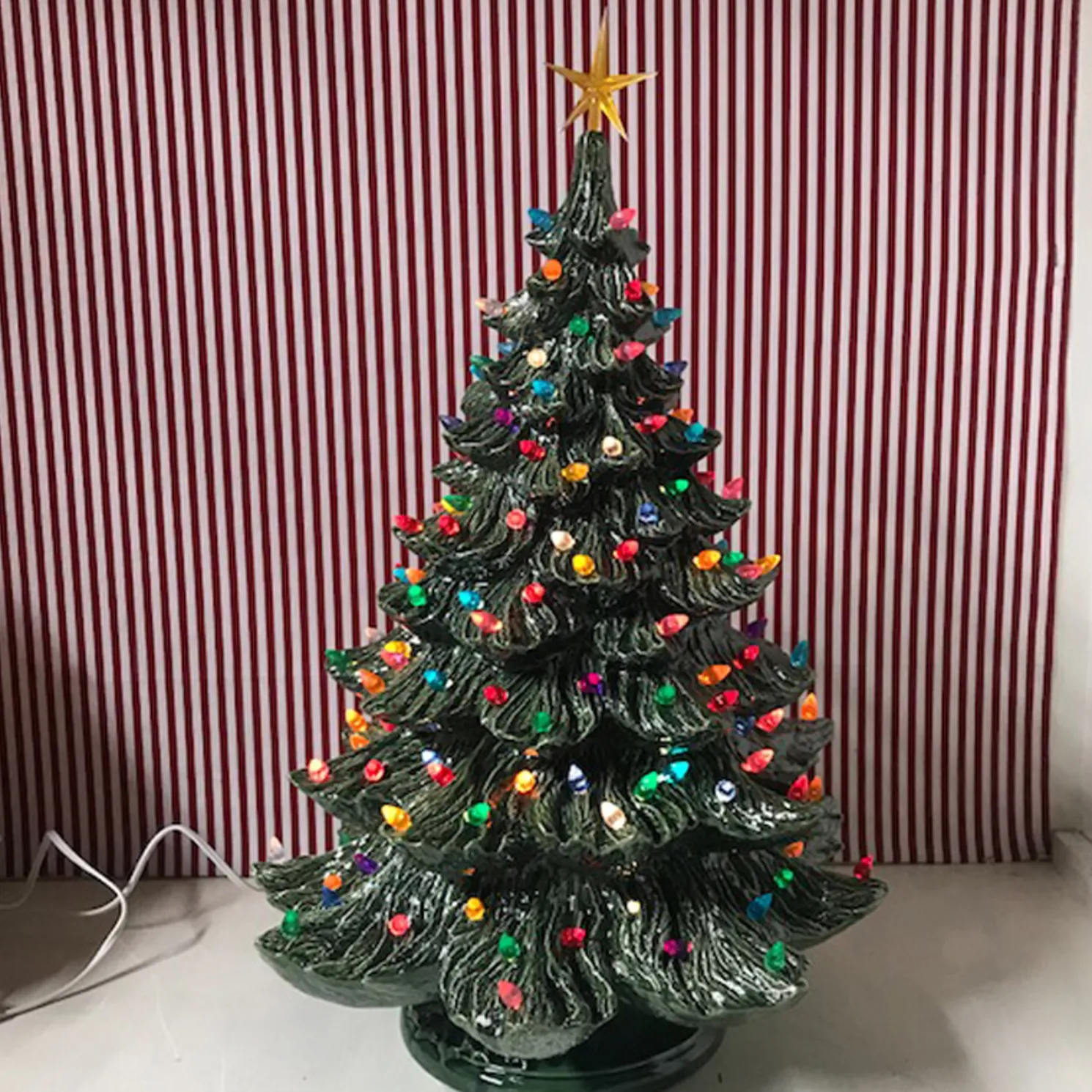 Large Lighted Green Ceramic Christmas Tree 23"