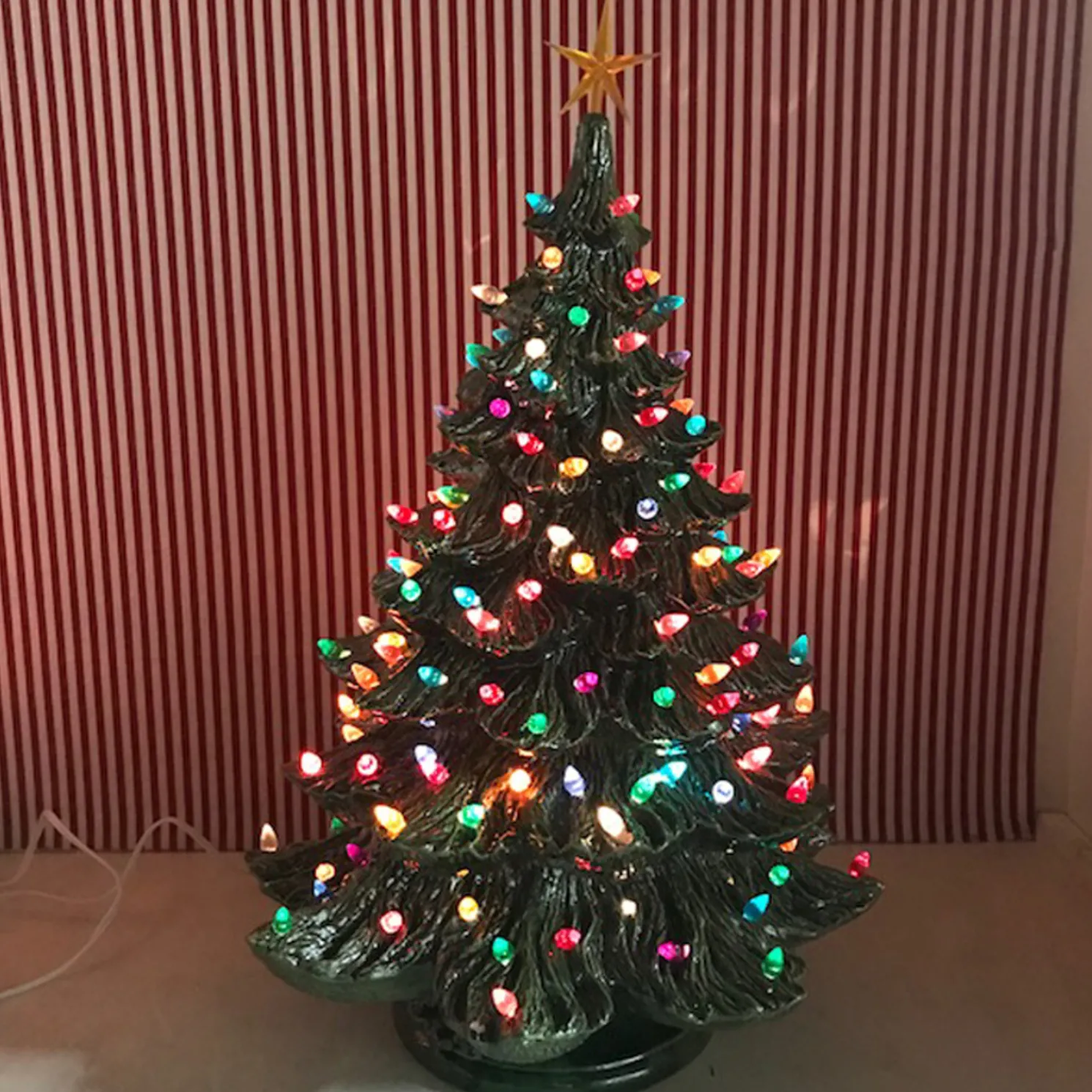 Large Lighted Green Ceramic Christmas Tree 23