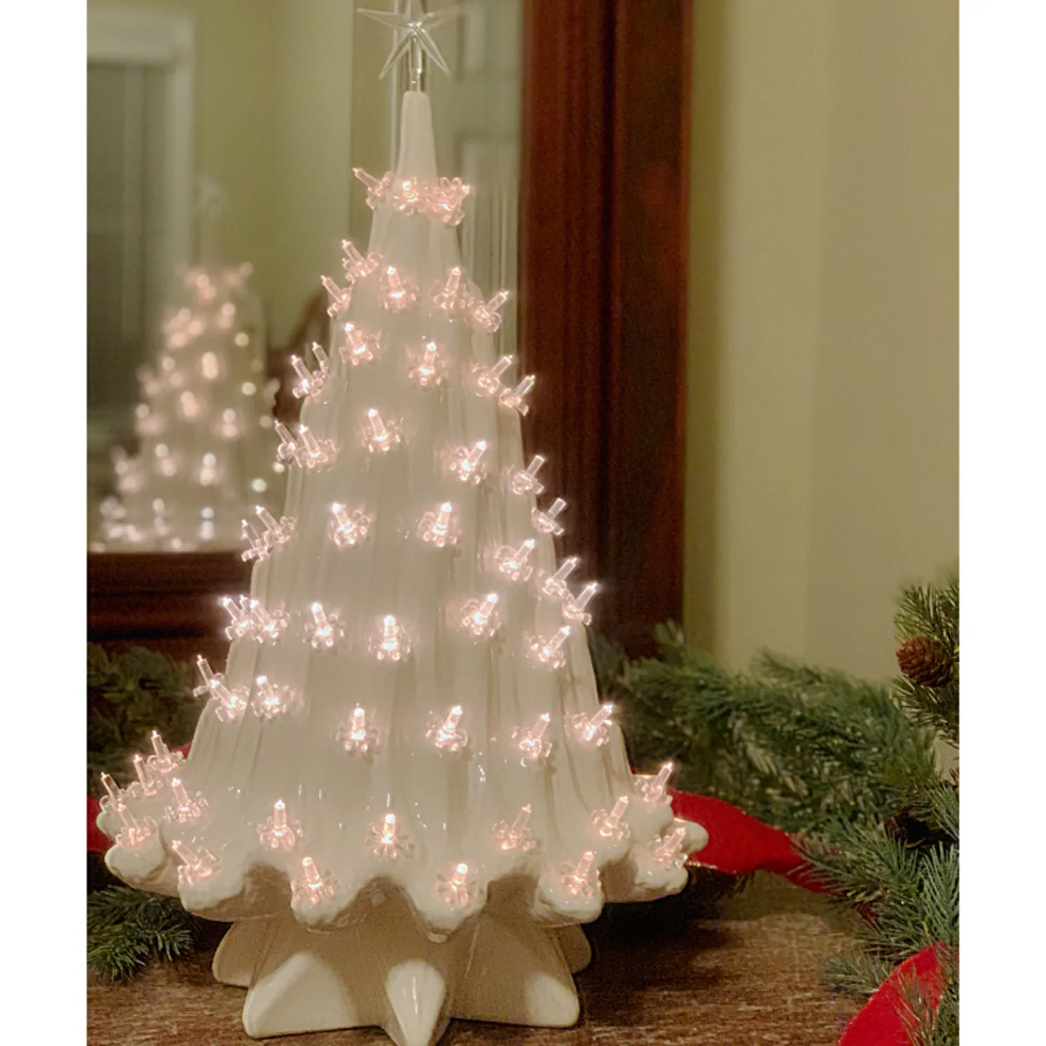 Large Lighted White Ceramic Ice Christmas Tree 23"
