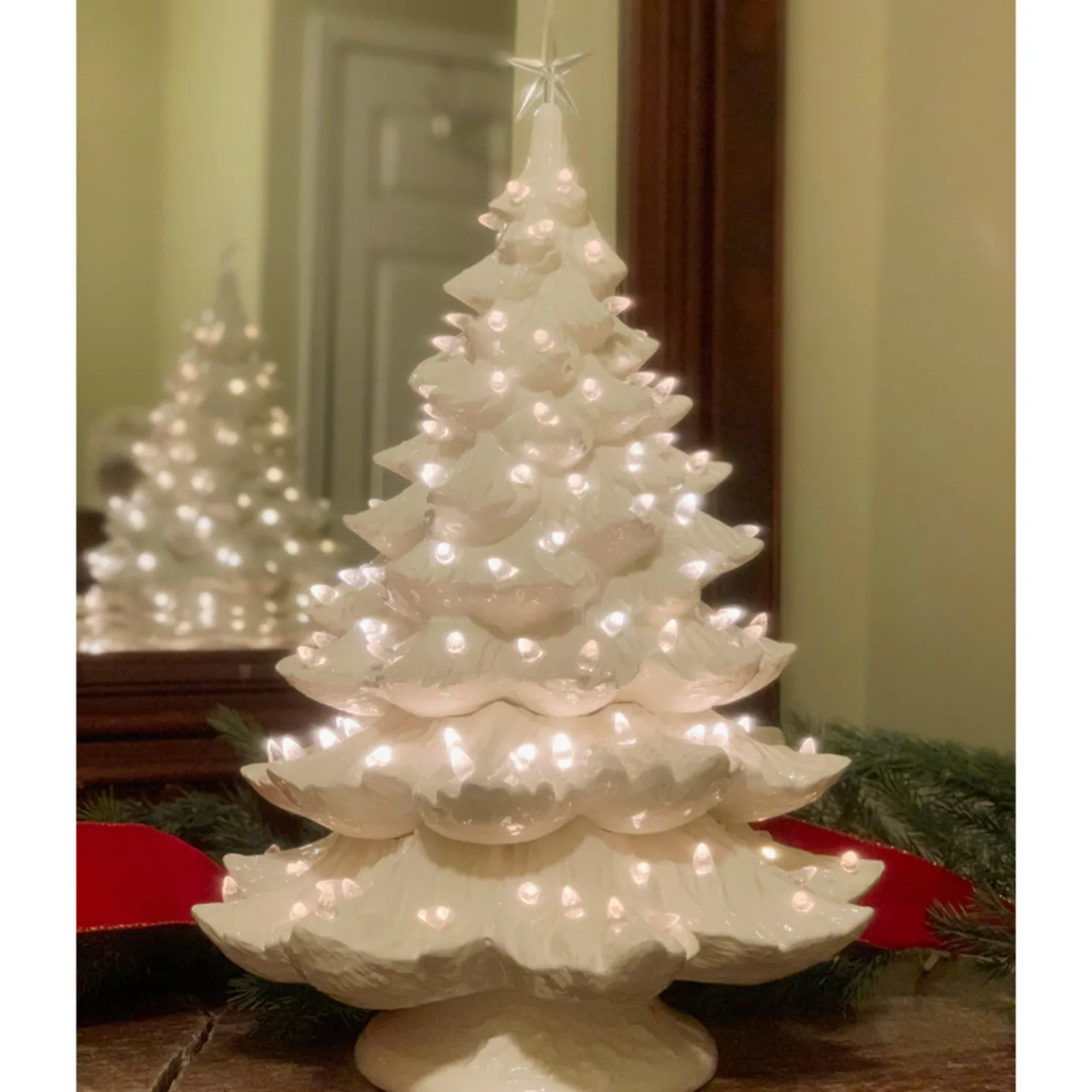 Large Lighted White Ceramic Christmas Tree 23"