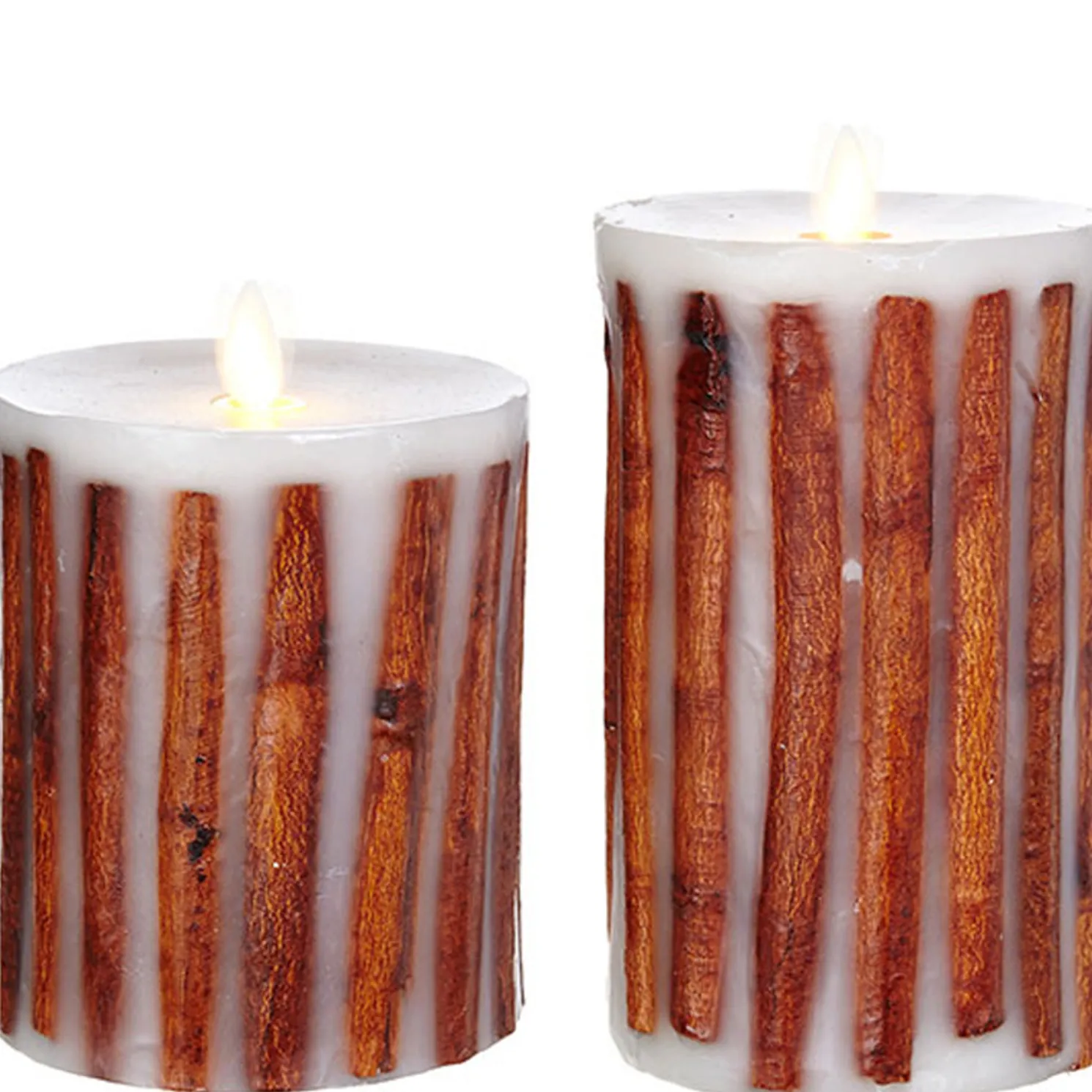 Liown 3.5" x 5" or 7" Moving Flame Cinnamon Stick Pillar Candle