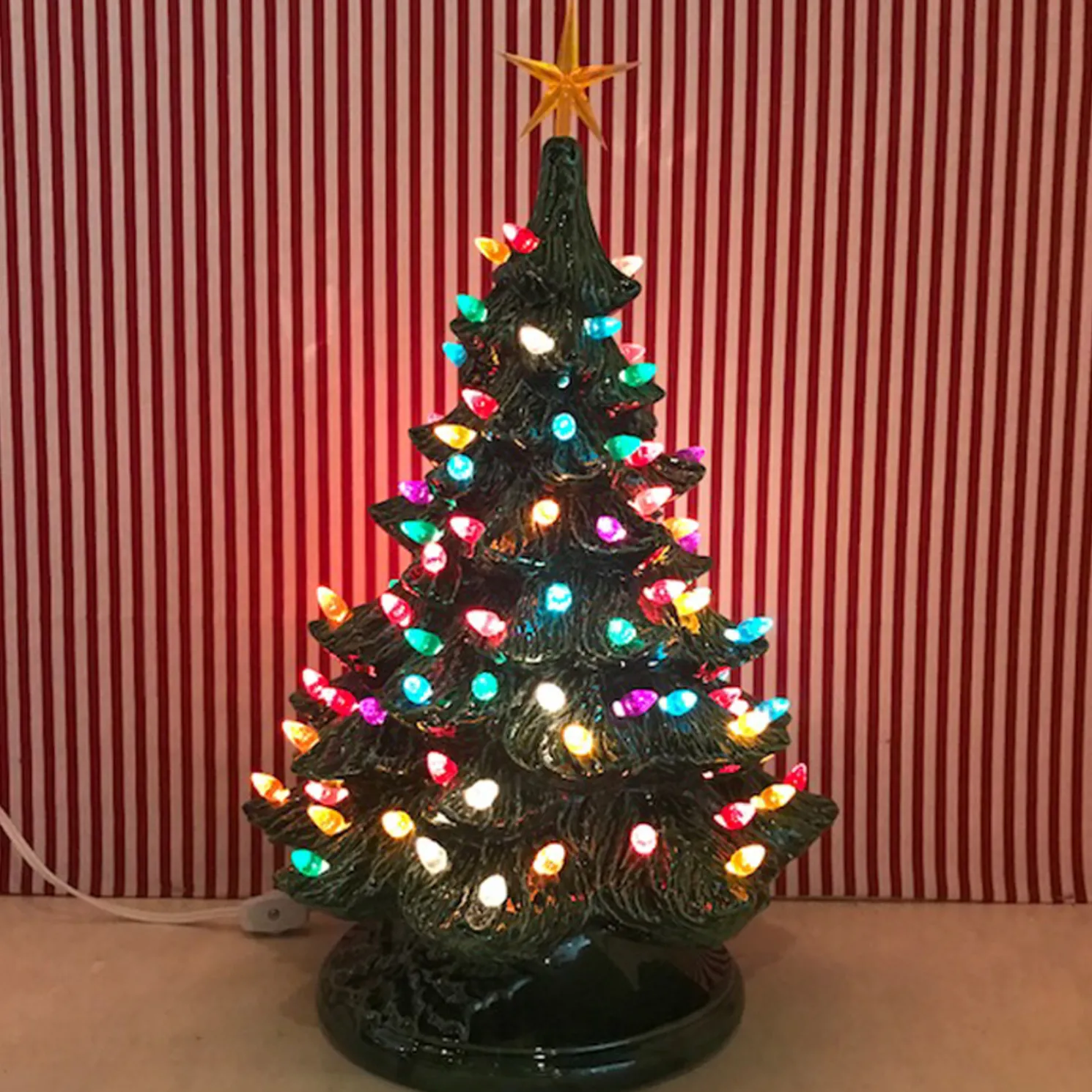 Medium Lighted Green Ceramic Christmas Tree 17