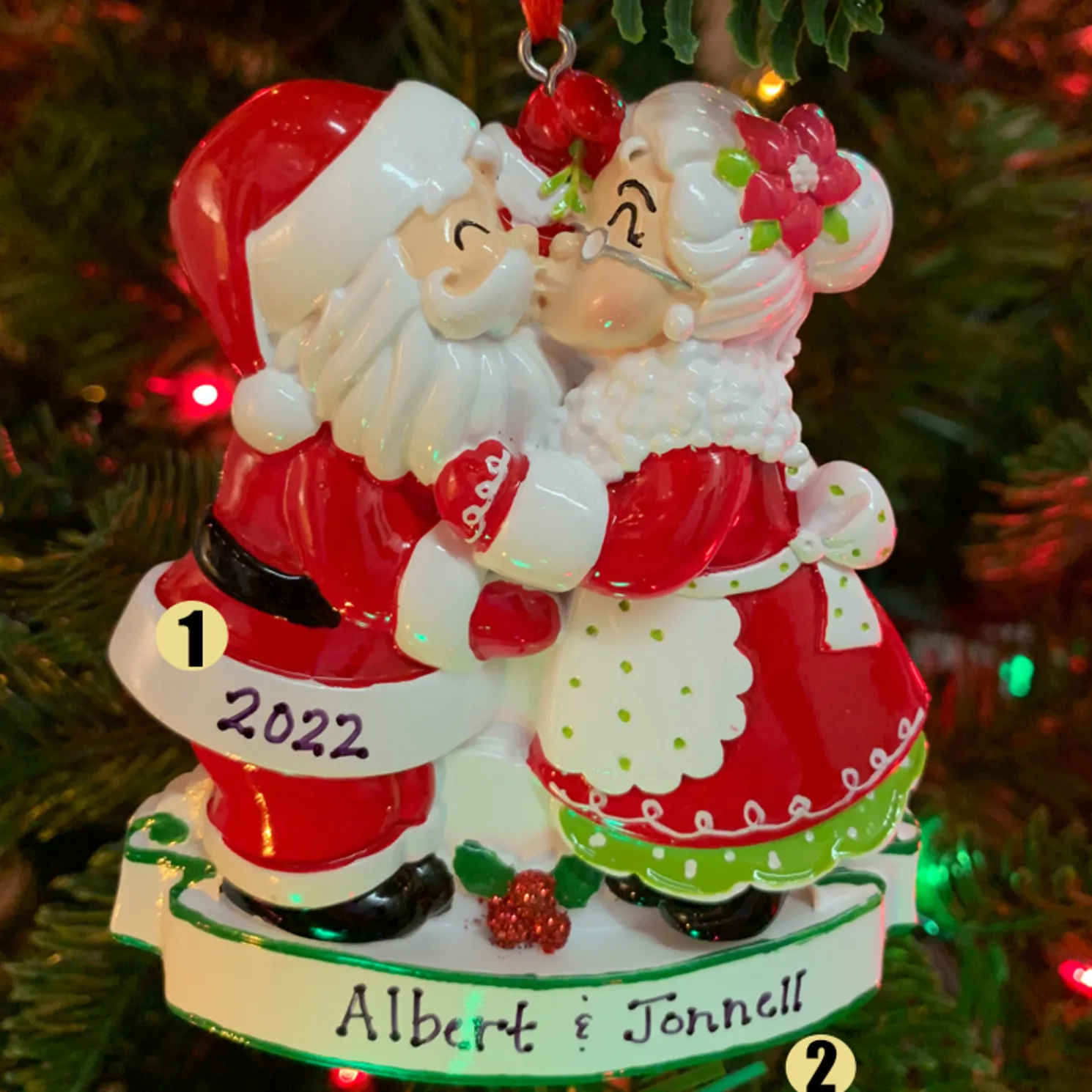 Mr. and Mrs. Claus Kissing Personalized Christmas Ornament OR2391