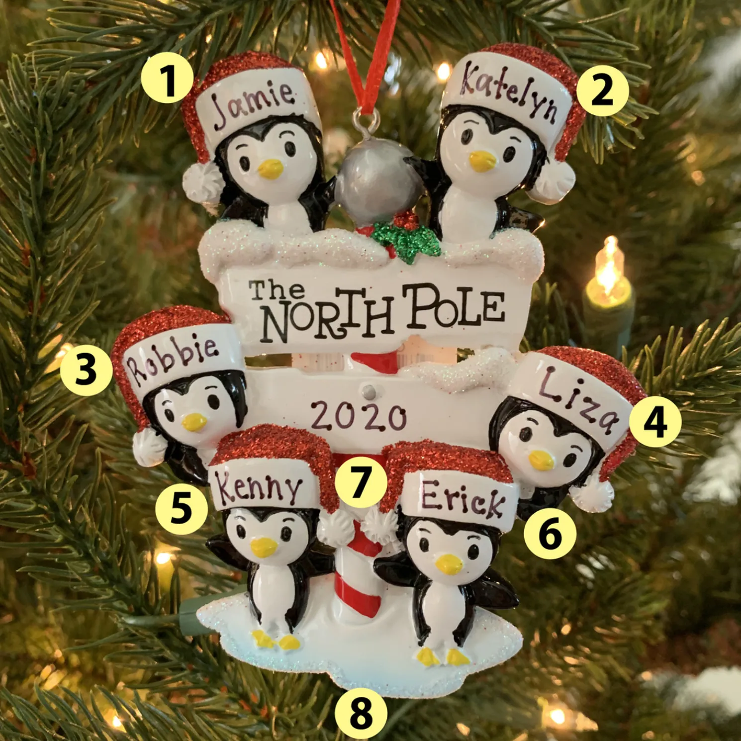 Penguin Family of 6 at The North Pole Personalized Christmas Ornament OR1739-6