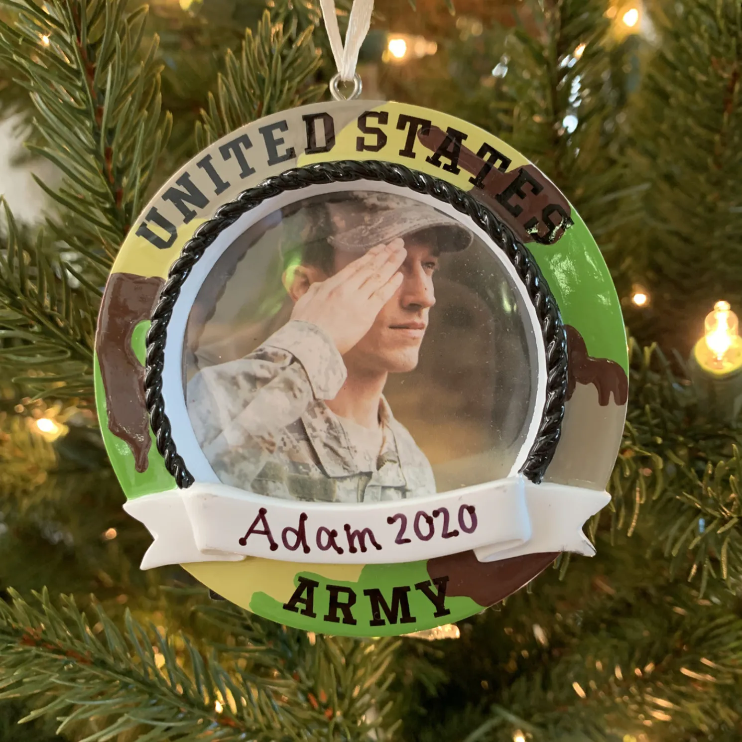 Personalized Camo Army Frame Christmas Ornament
