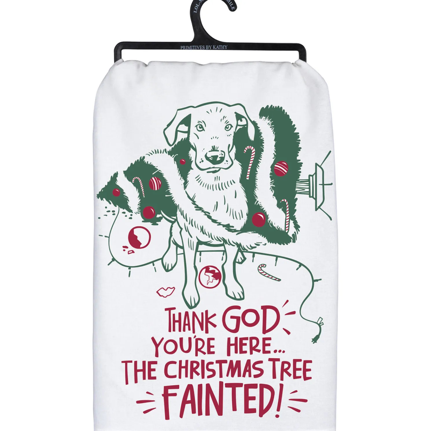 Primitives By Kathy The Tree Fainted Dog Christmas Tree Dish Towel 109663