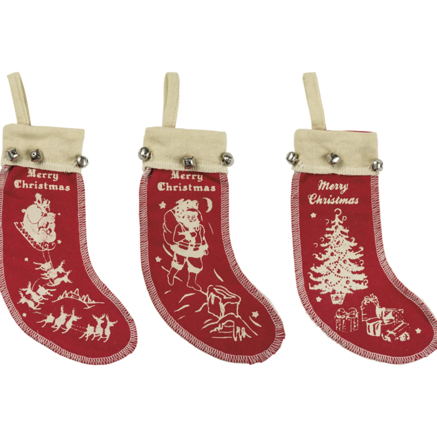 Primitives By Kathy Vintage Small Felt Stocking Ornament Set of 3 1024