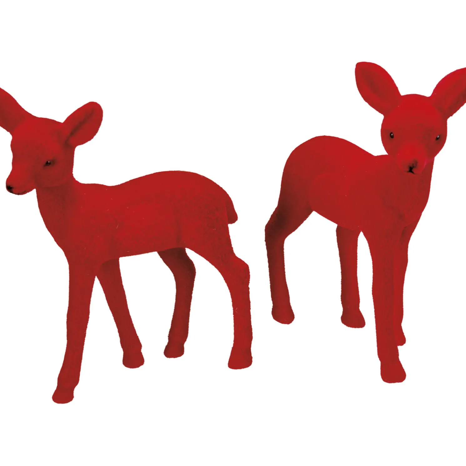 Primitives By Kathy 6" Red Velvet Flocked Deer Christmas Figures Set of 2 107781