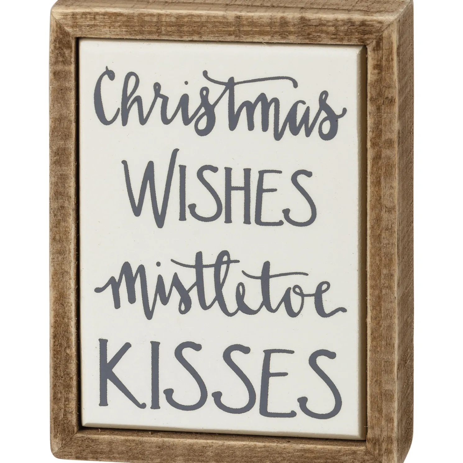 Primitives By Kathy 4" Christmas Wishes Mistletoe Kisses Box Sign 109407