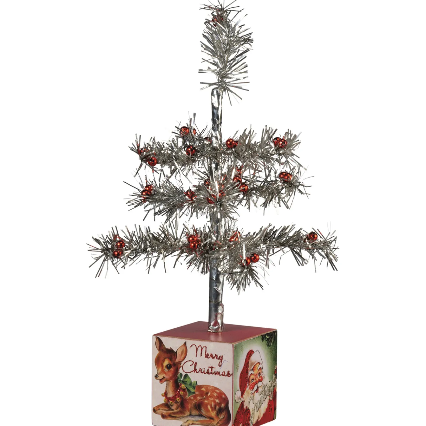 Primitives By Kathy 13" Vintage Silver Tinsel Christmas Tree on Box 105061