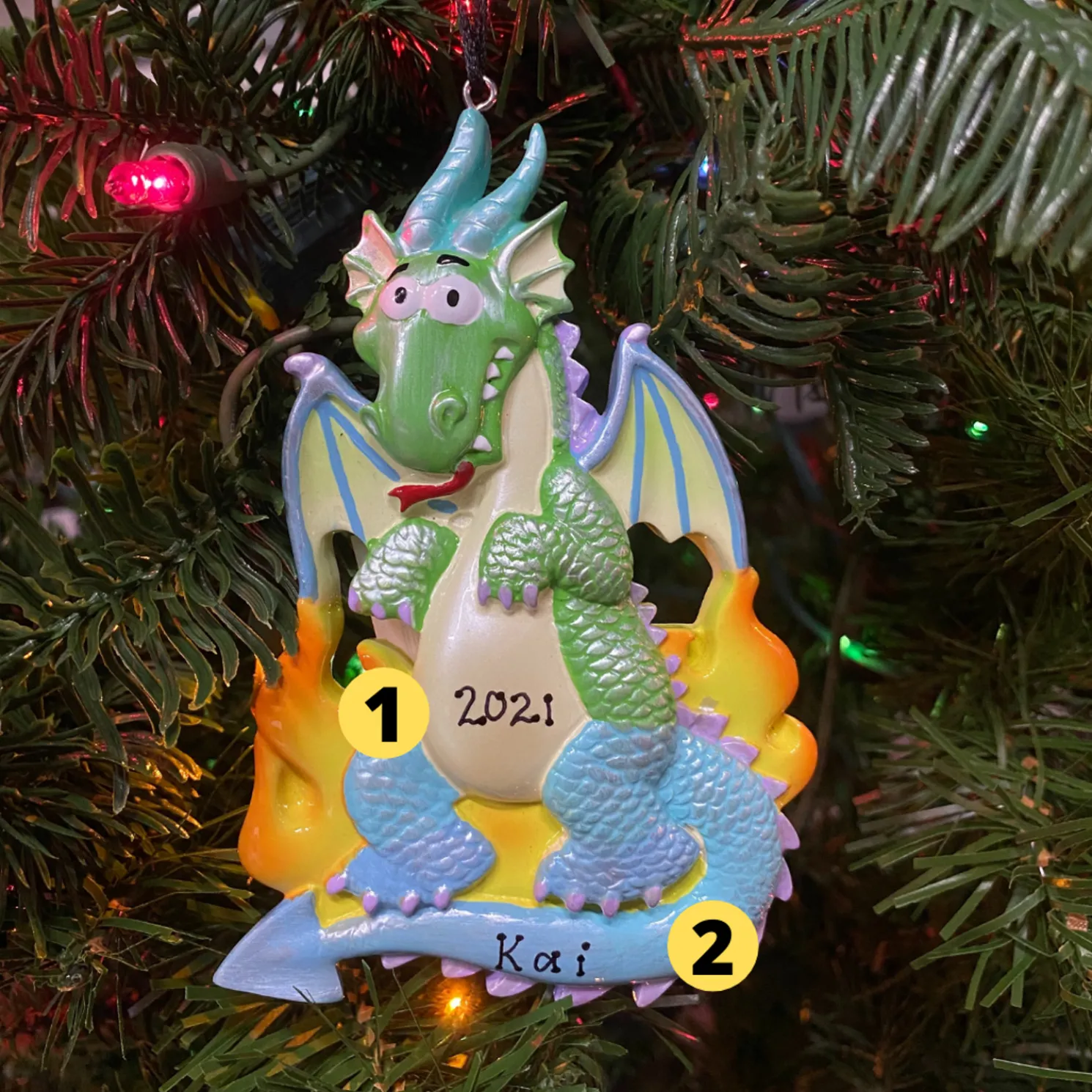Rainbow Dragon Personalized Christmas Ornament OR962
