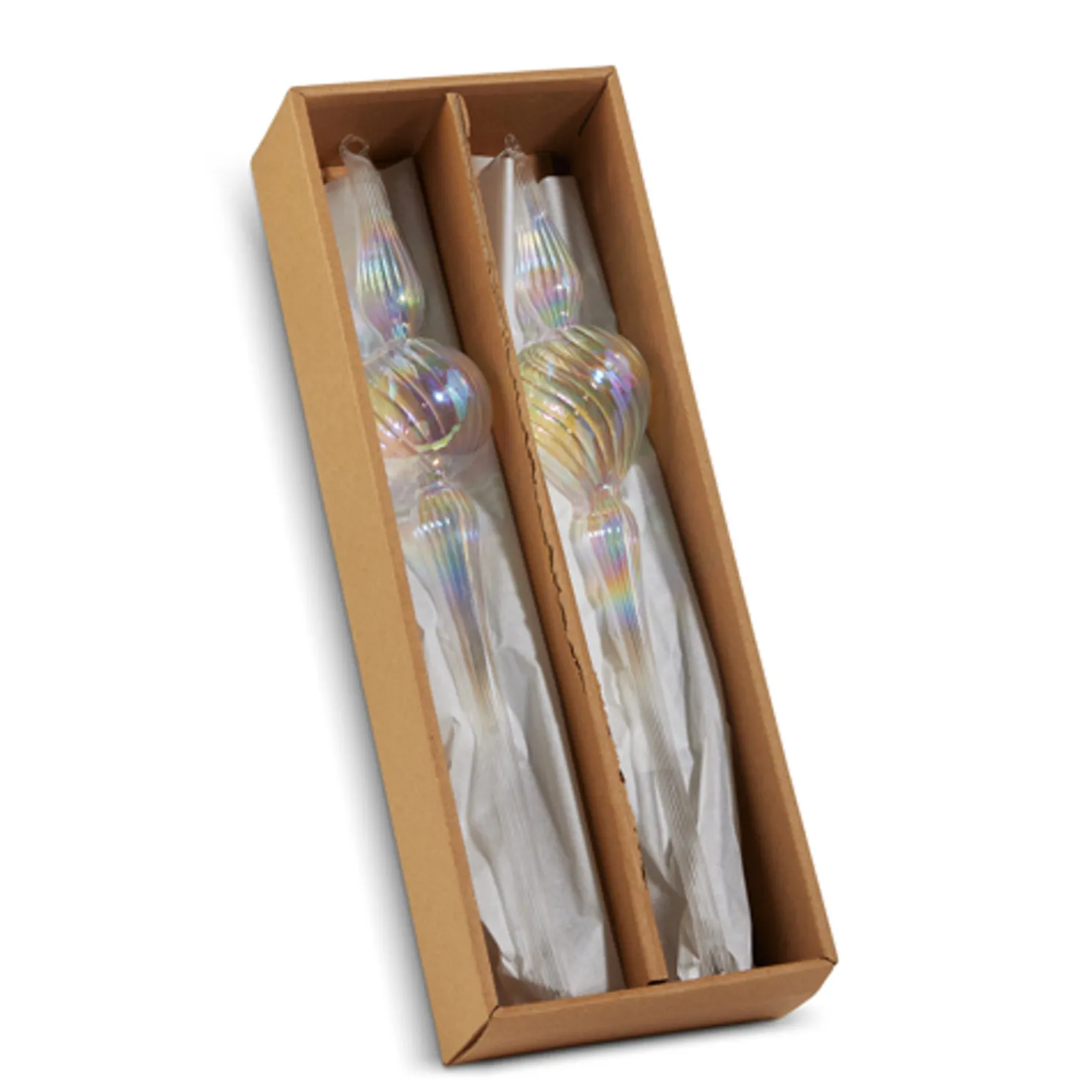 Raz 14.5" Iridescent Finial Glass Christmas Ornament Set Box of 2 4522880