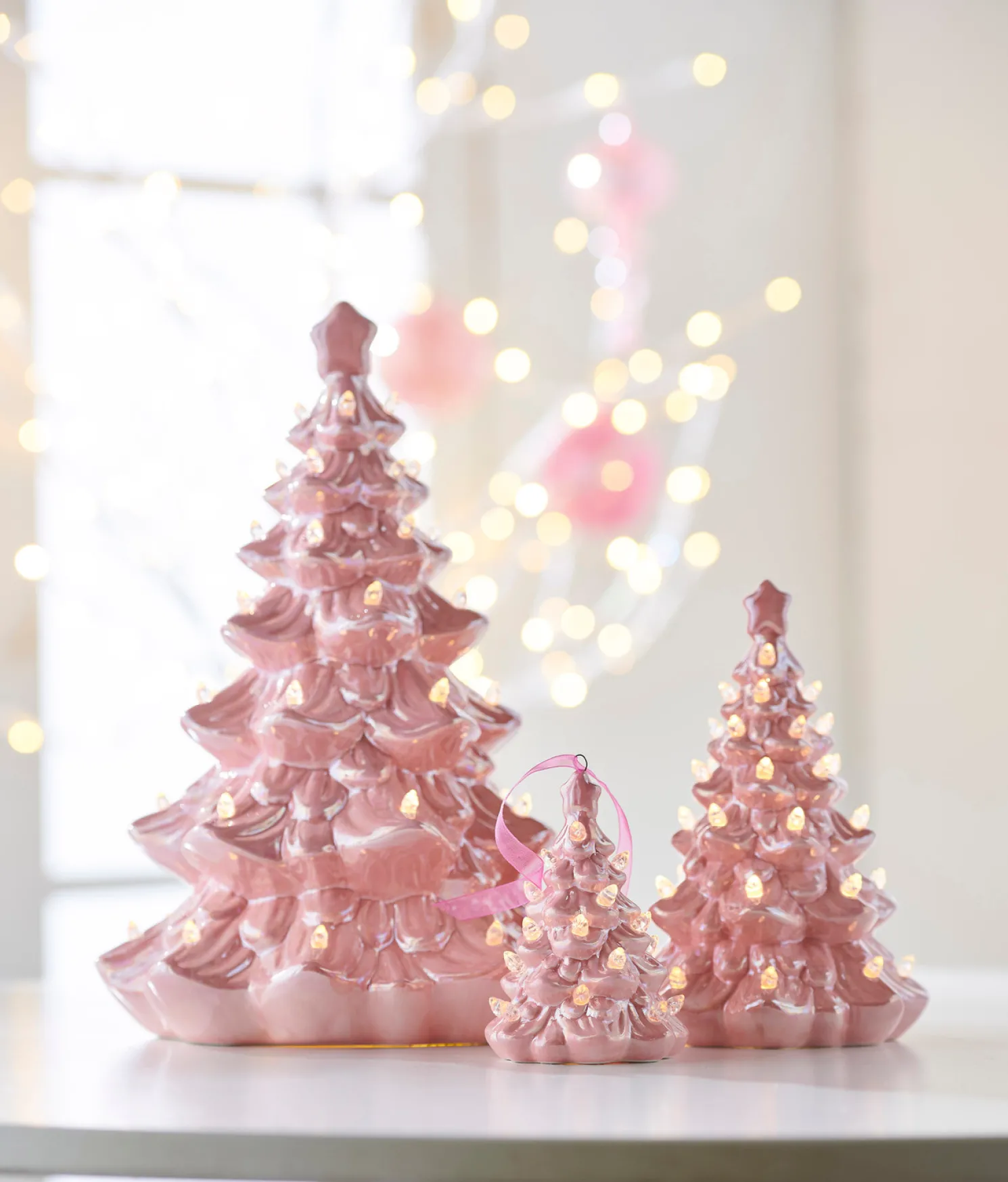Raz 5", 8", or 13" Lighted Pink Ceramic Christmas Tree