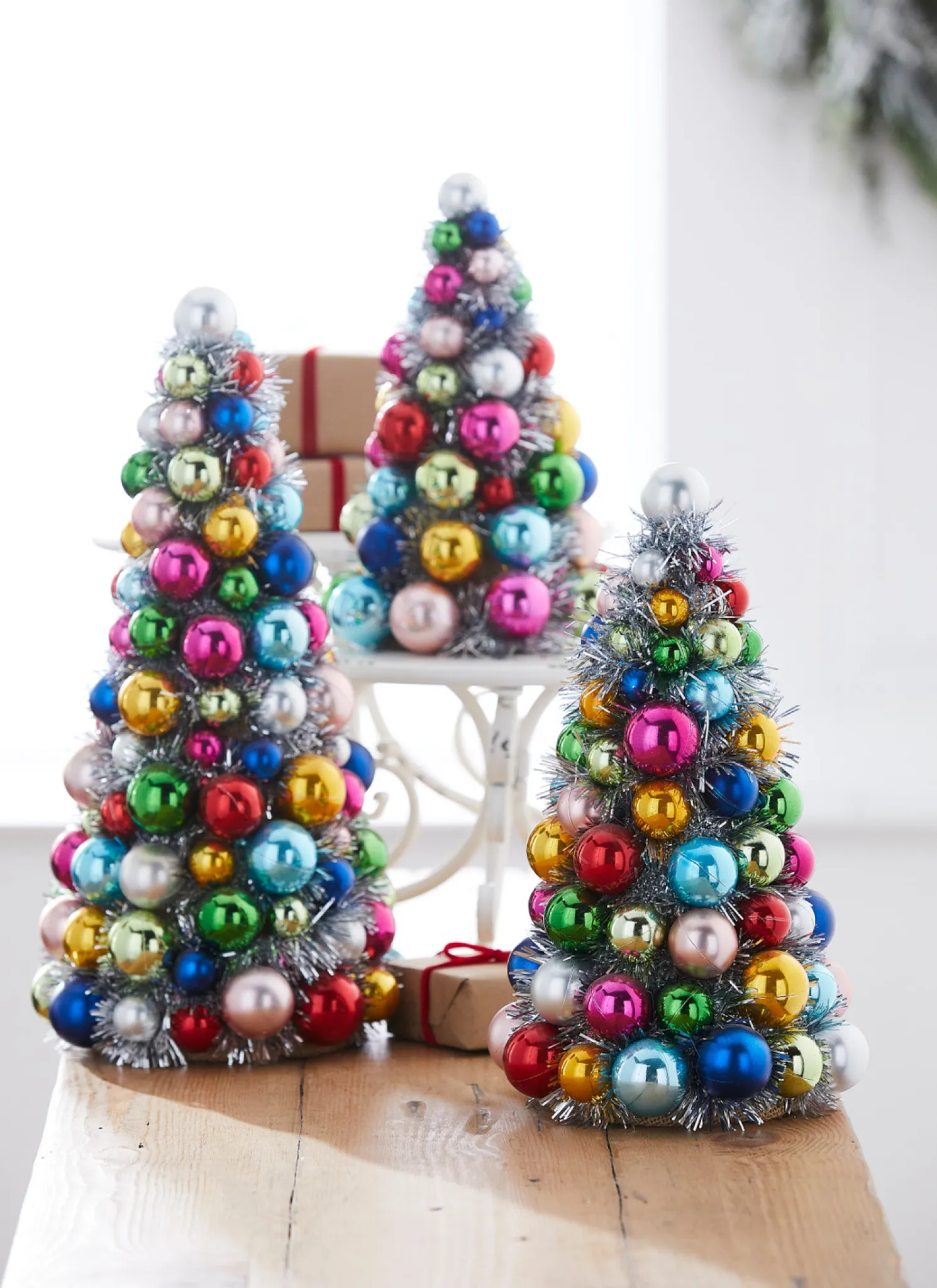 Raz 10", 13", or 15.5" Multicolor Ball Ornament Christmas Tree