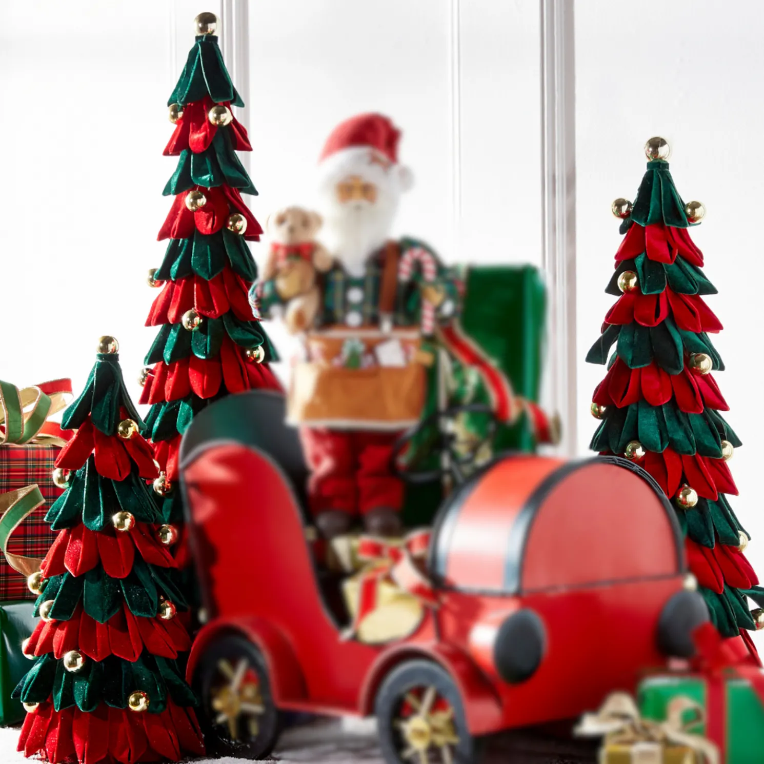 Raz 20.5", 27", or 34.5" Red and Green Velvet Christmas Tree Figure