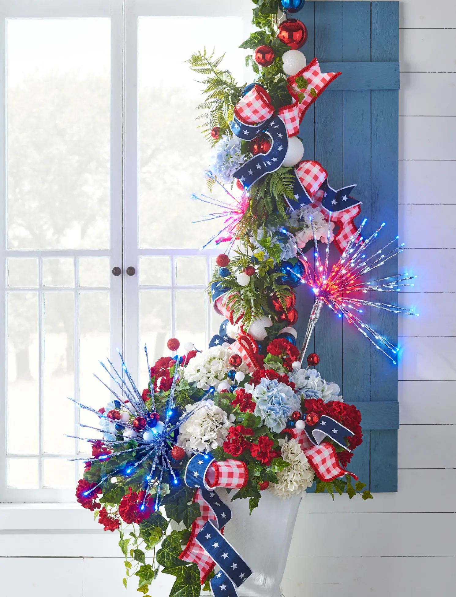 Raz 14", 18", or 23" Red, White, and Blue Lighted Silver Starburst Lights