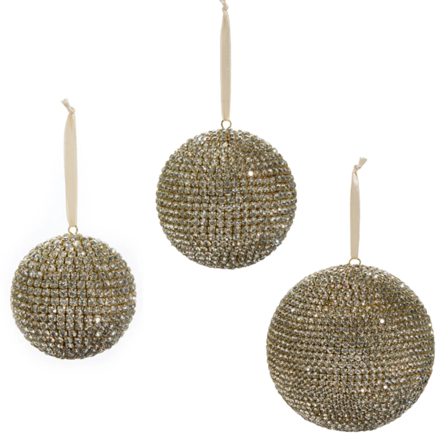 Raz 3.5", 4.5", or Large 6" Pave Crystal and Gold Ball Christmas Ornament