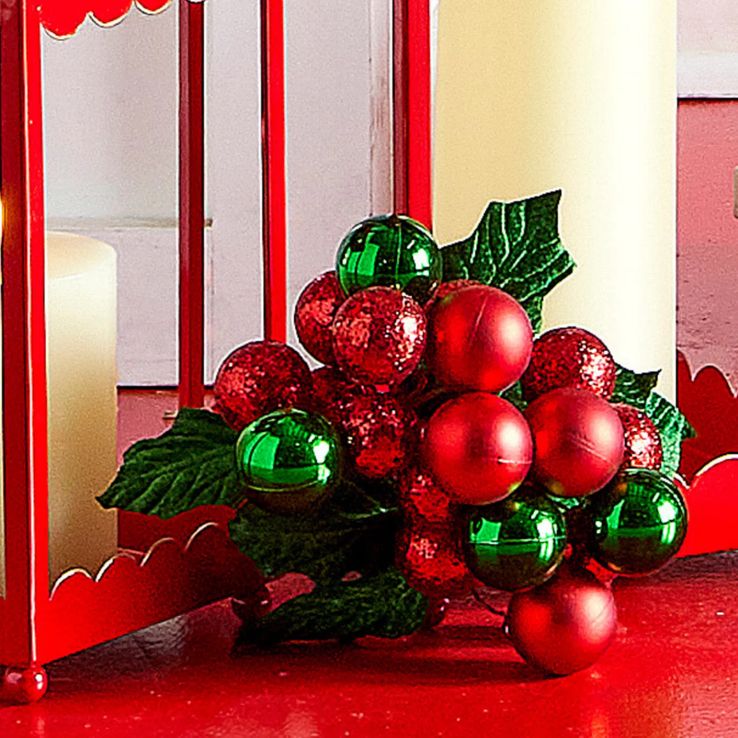 Raz 10" Ball Ornament Cluster Holly Pick Christmas Tree Spray F4506665