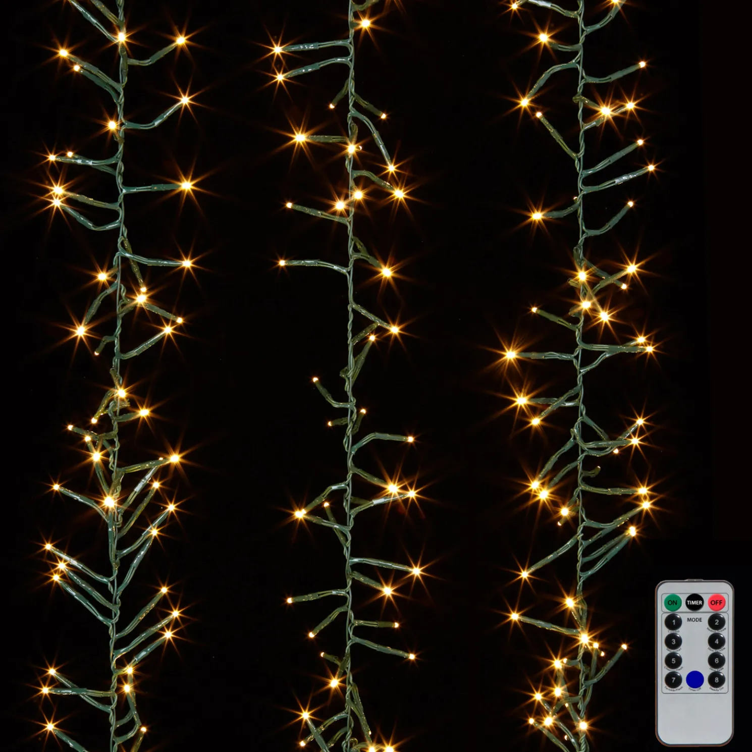 Raz 15' Battery Operated Cluster Garland Green Wire with White Compact Christmas Lights G3937045