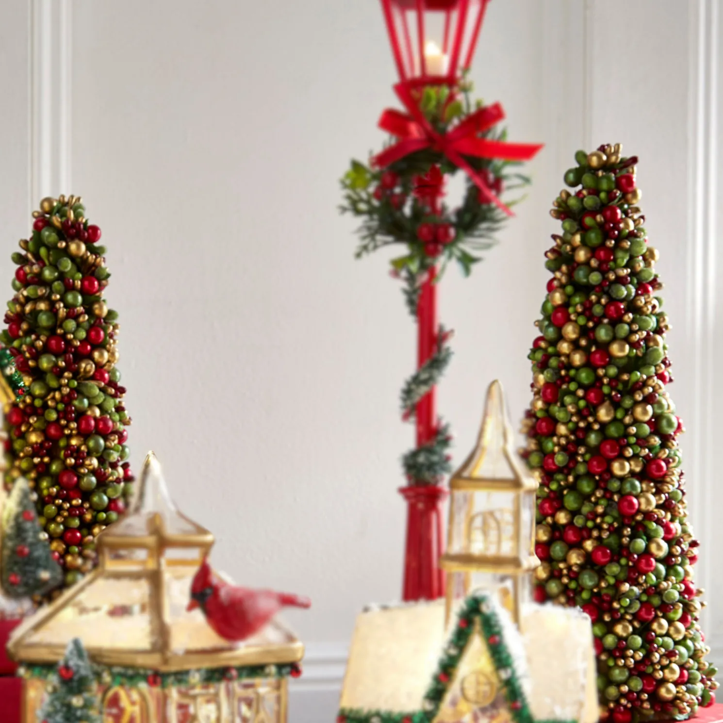 Raz 12" Beaded Berry Cone Christmas Tree Decoration Set of 2 4410113