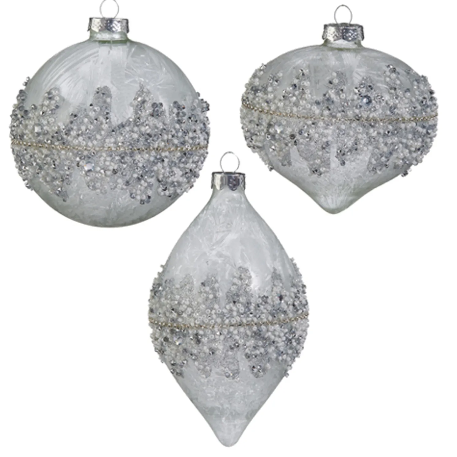 Raz 4" Beaded Silver Glass Christmas Ornament 4422861