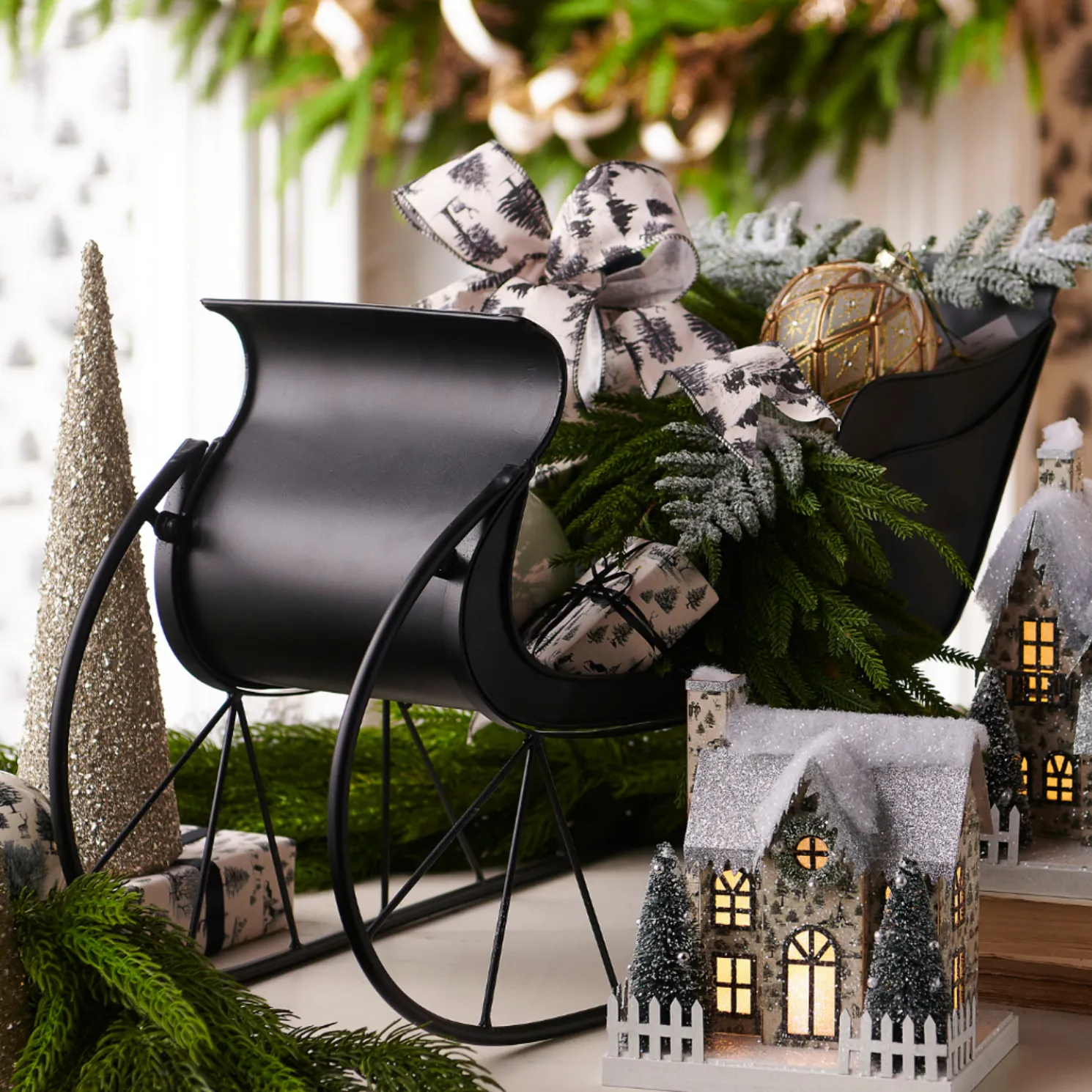 Raz 25.25" Black Metal Sleigh Christmas Decoration 4517036
