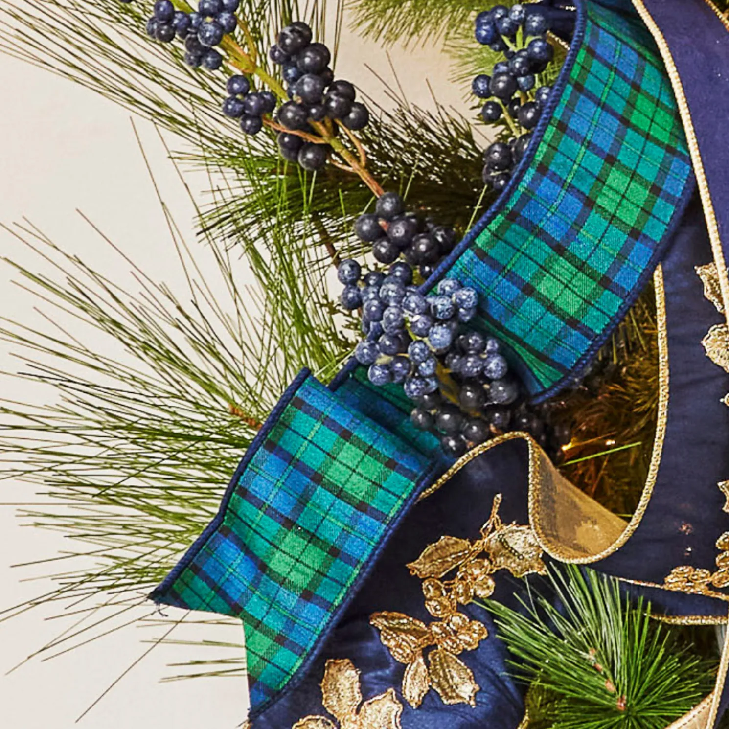 Raz 2.5" Black Watch Plaid Wired Christmas Ribbon R4427722