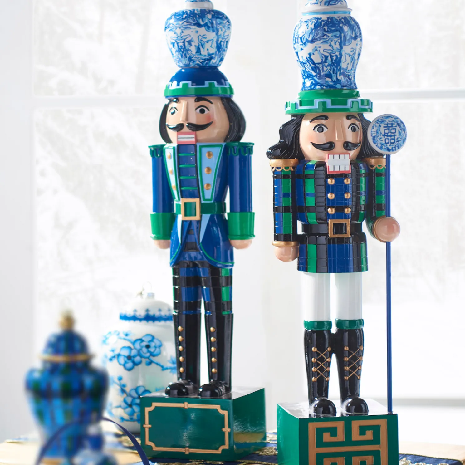 Raz 19" Black Watch Tartan and Delft Christmas Nutcracker Figure 4401628