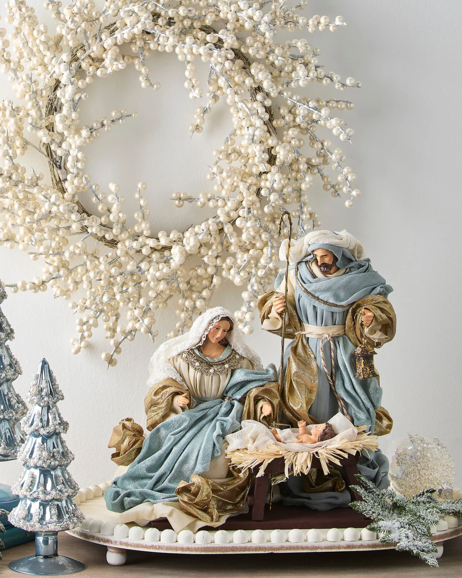 Raz 15" Blue and Gold Holy Family Christmas Figures Set 4510652