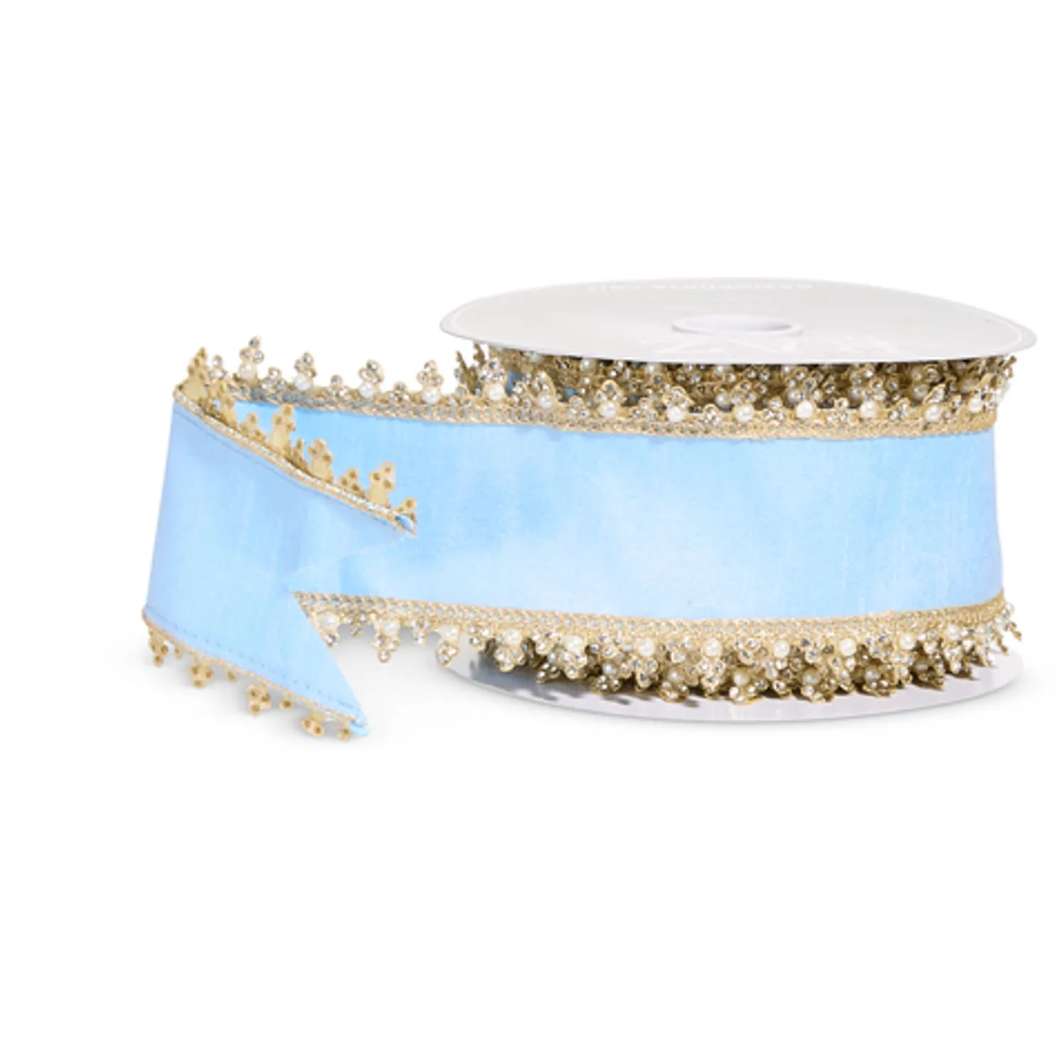 Raz 4" Blue and Gold Jewel Edge Wired Christmas Ribbon R4571877