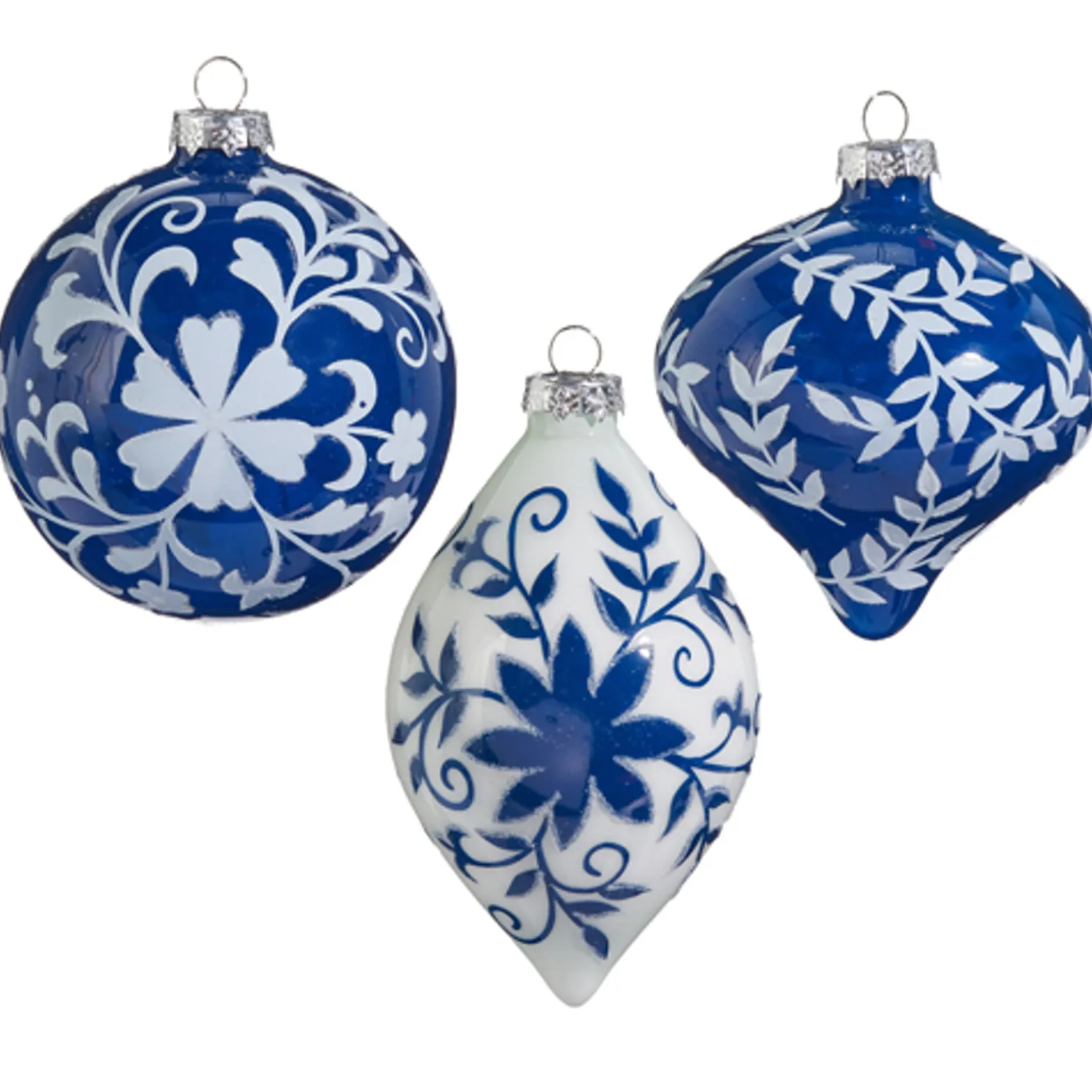 Raz 4" Blue and White Floral Delft Glass Christmas Ornament 4424554