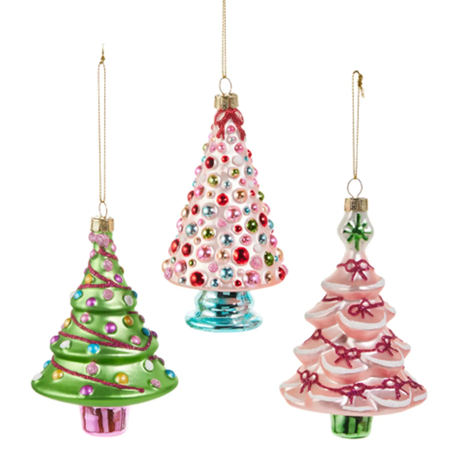 Raz 5" Blushing Tree Glass Christmas Ornament Set of 3 4553168