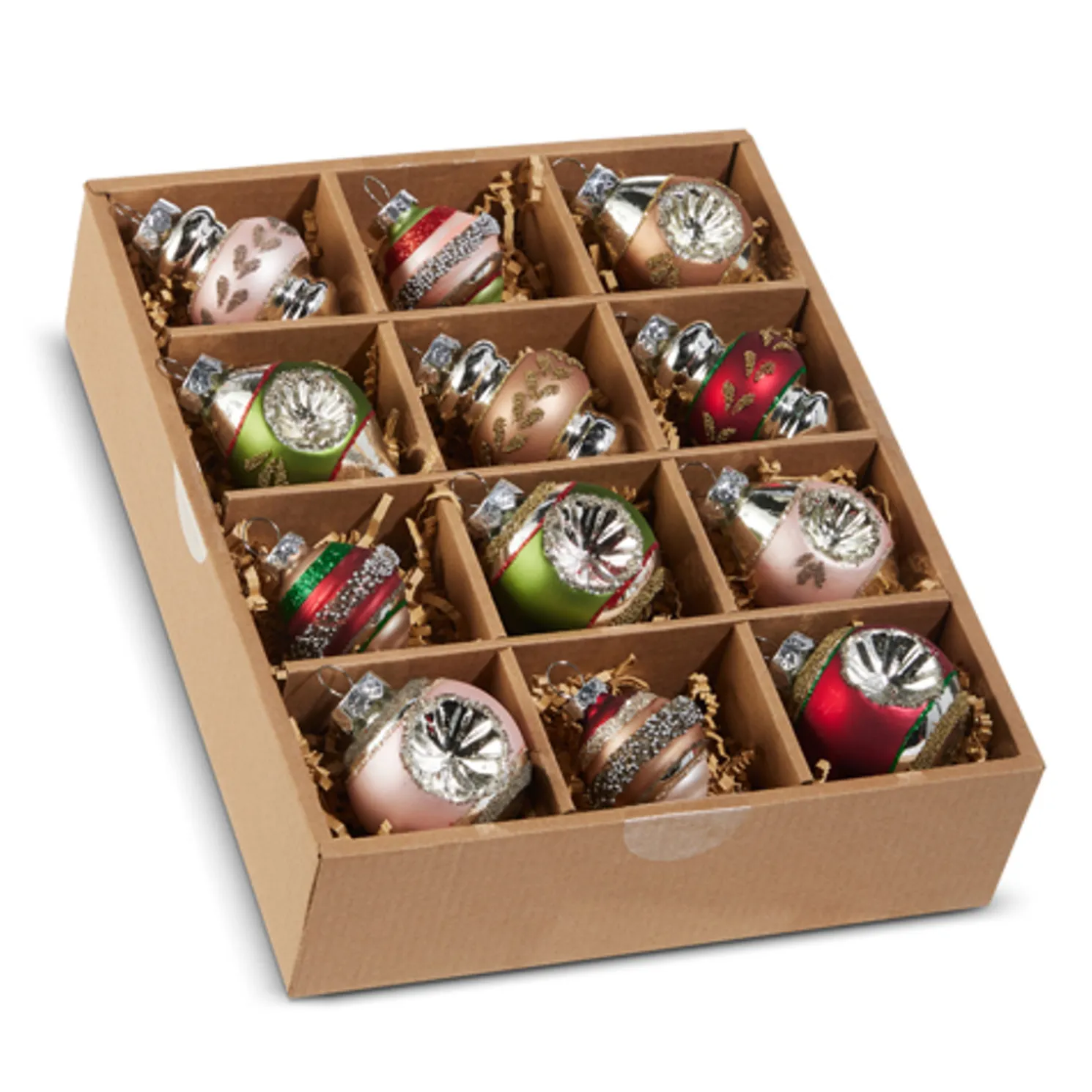 Raz 2" Box of 12 Multicolor Vintage Glass Christmas Ornament 4520925