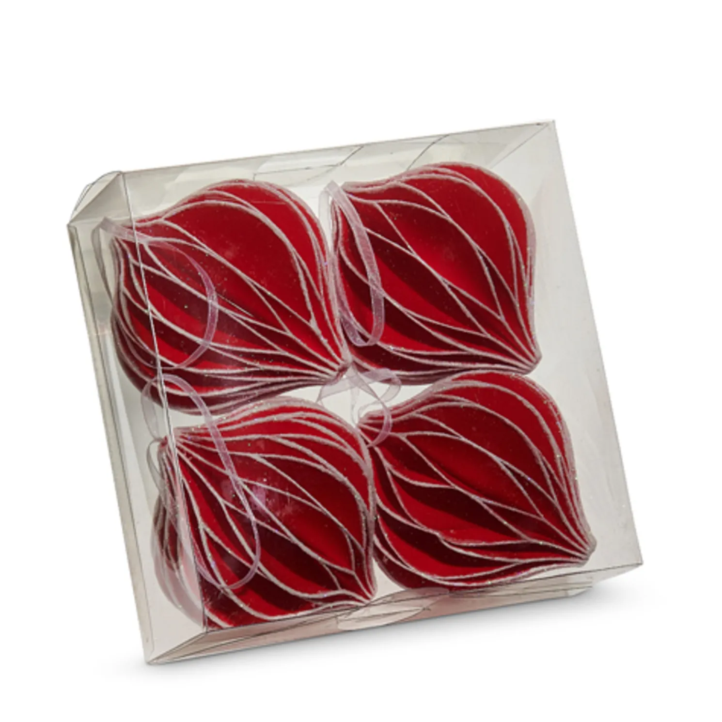 Raz 3.5" Box of 4 Red and White Glitter Paper Onion Shaped Christmas Ornaments 4516741