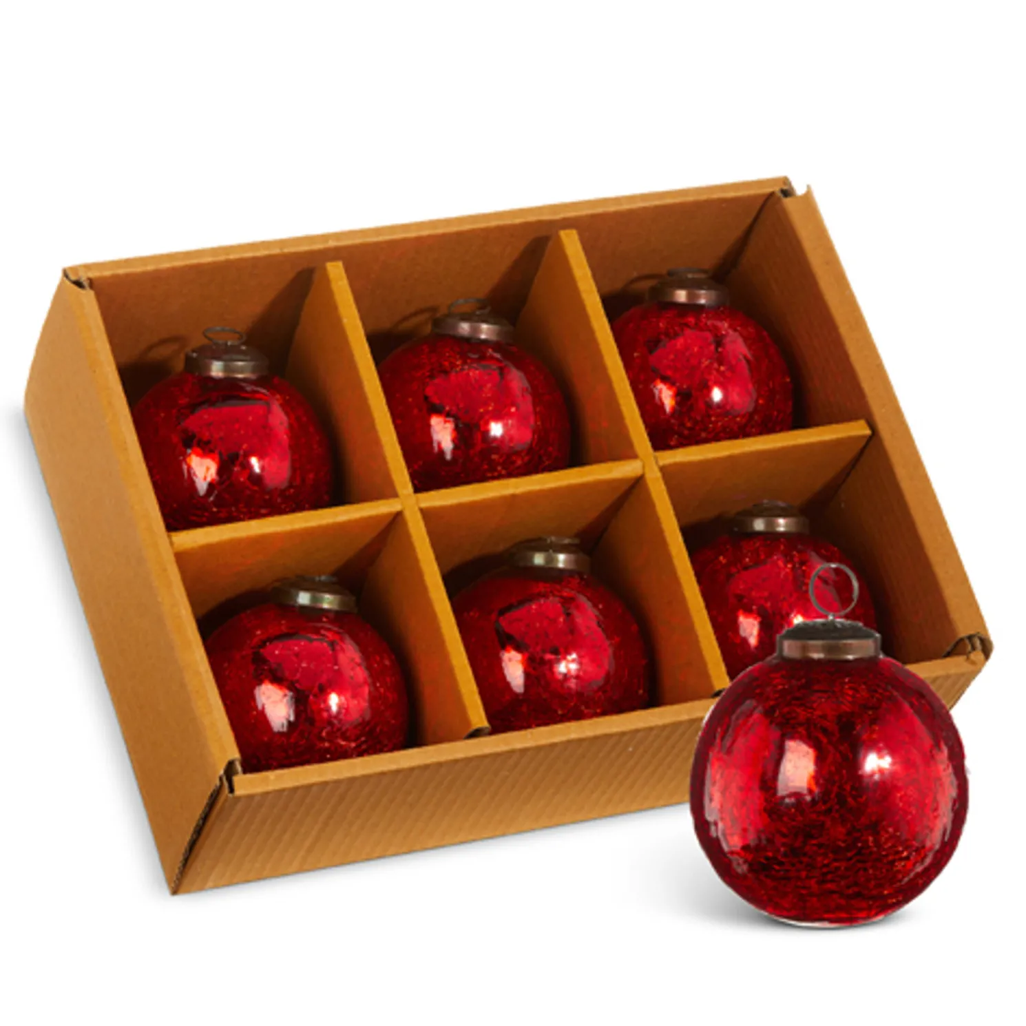 Raz 3.5" Box of 5 Red Crackle Glass Christmas Ornament 4300714