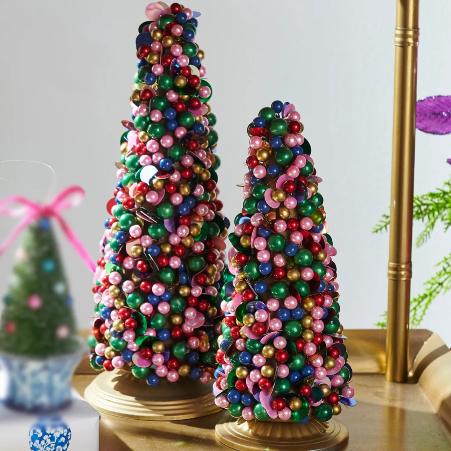 Raz 13" Bright Bead Trees Christmas Decoration Set of 2 4510110