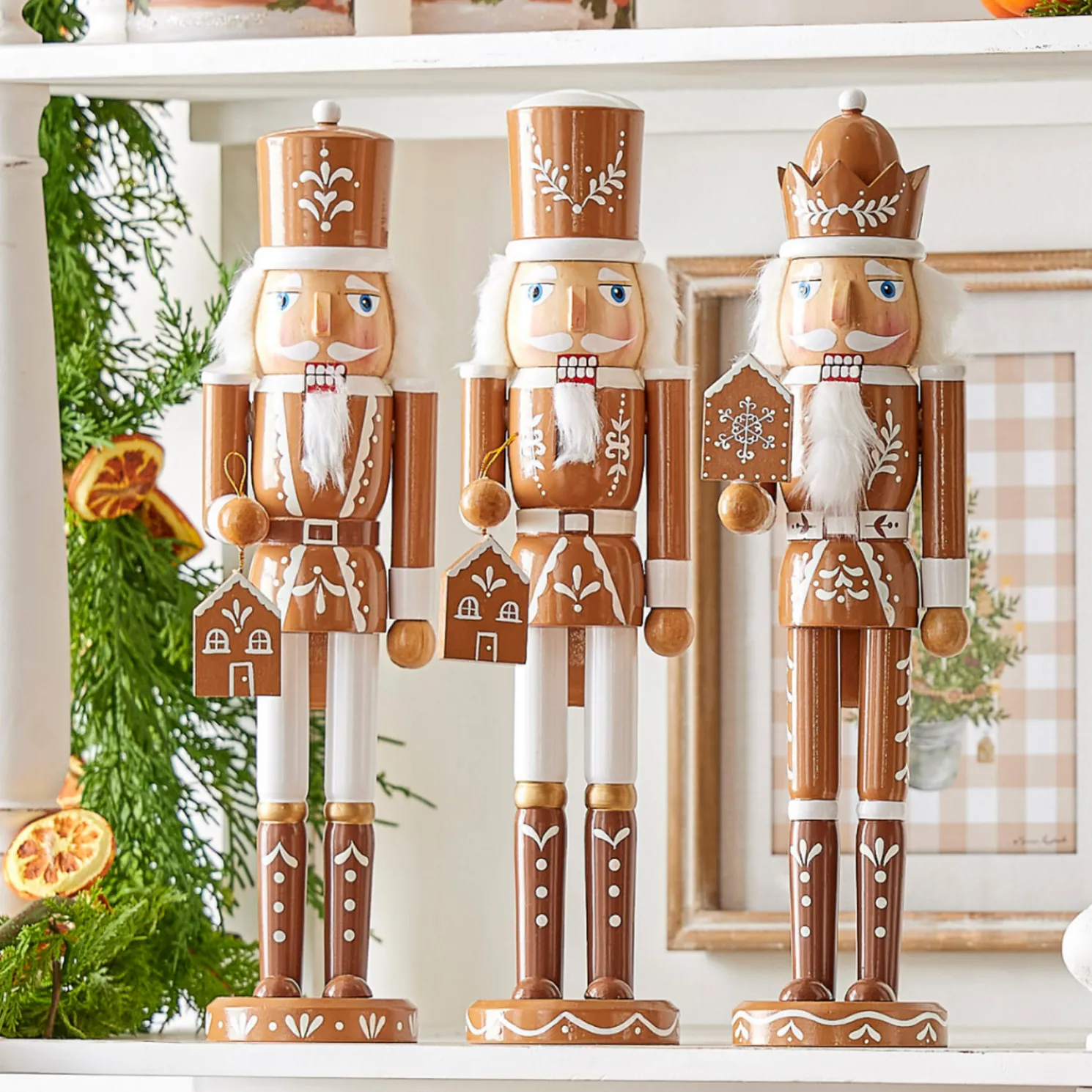 Raz 15.5" Brown and White Wooden Gingerbread Nutcracker Christmas Decoration 4422824