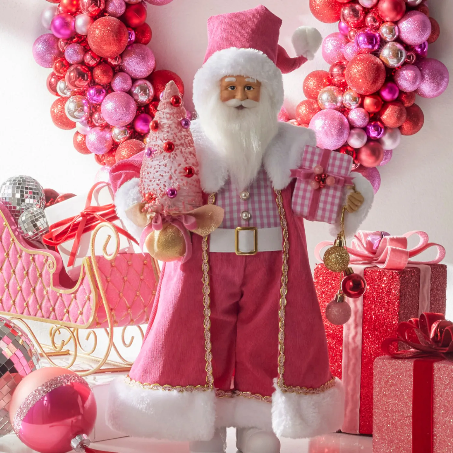 Raz 18" Bubble Gum Diva Pink Santa Christmas Figure 4415589