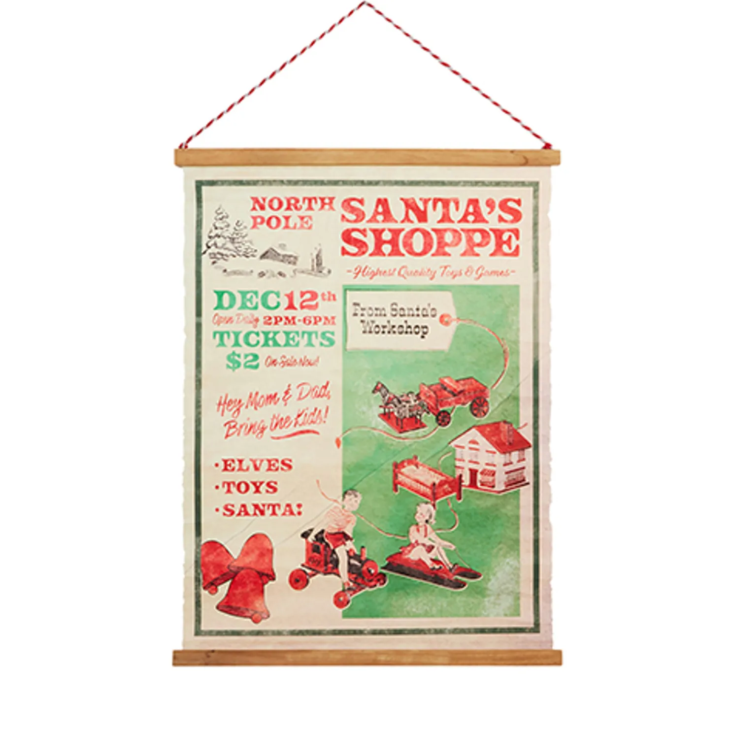 Raz 30.5" Bulletin Santa's Shoppe Tapestry Christmas Decoration 4536515