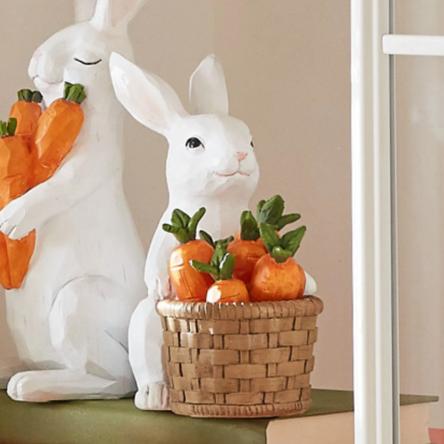 Raz 7.5" Bunny with Basket of Carrots Easter Figure 4411083
