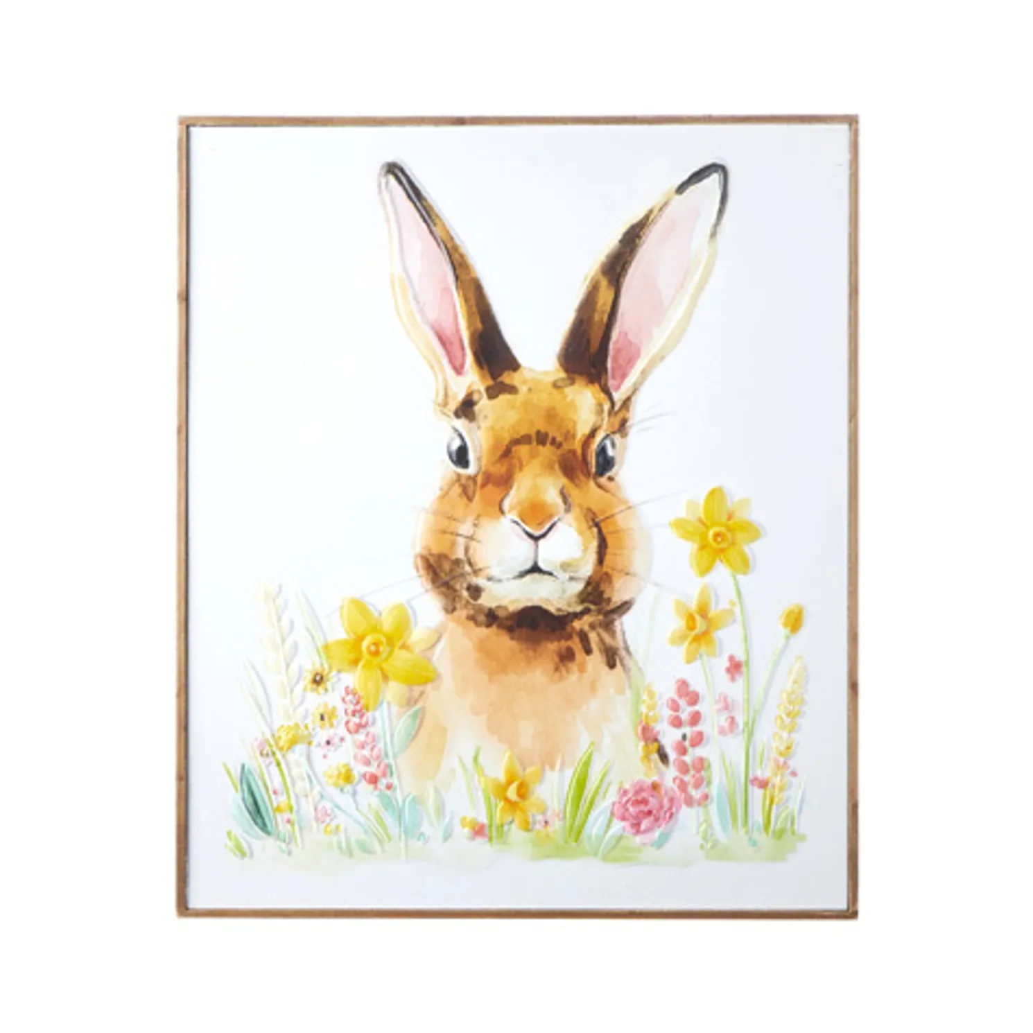 Raz 24" Carved Wood Floral Bunny Framed Art 4116019
