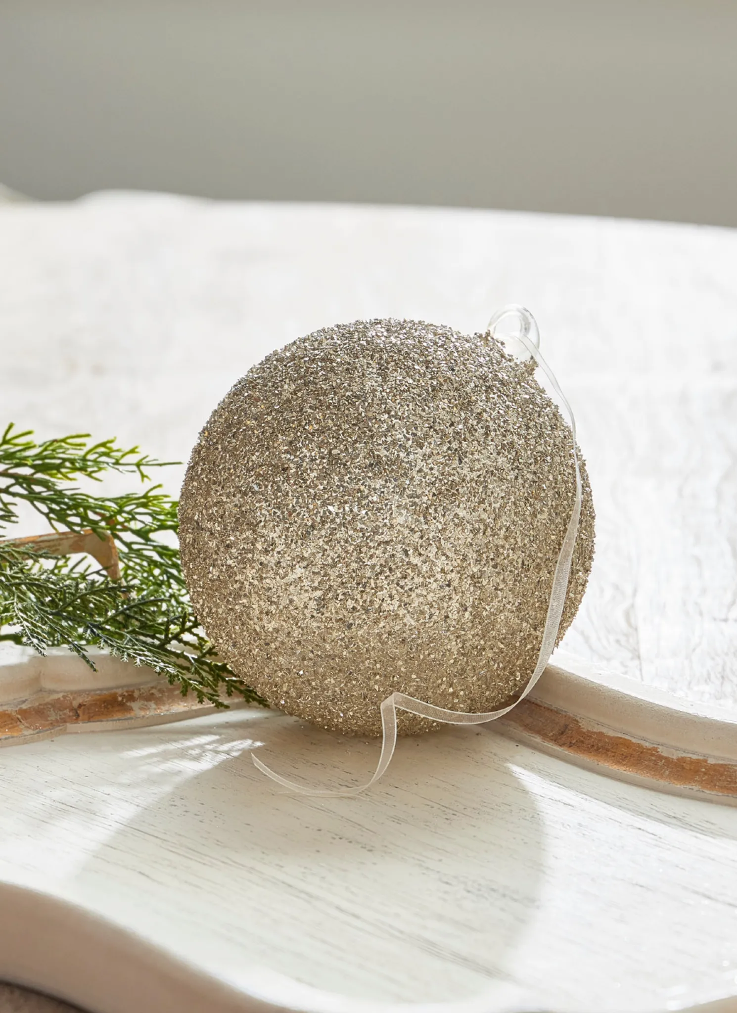 Raz 6" Champagne Glitter Ball Glass Christmas Ornament 4322917