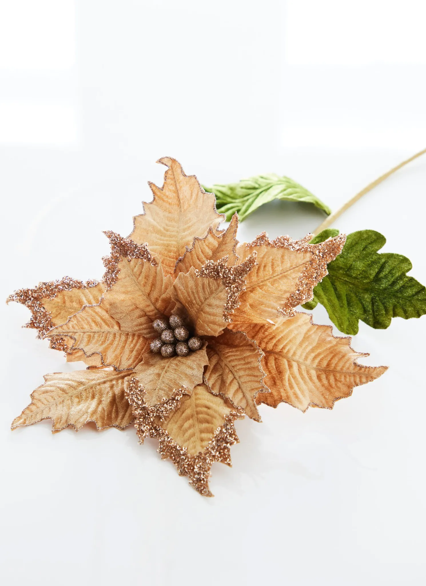 Raz 27" Champagne Gold Velvet Poinsettia Stem Christmas Tree Pick F4306732